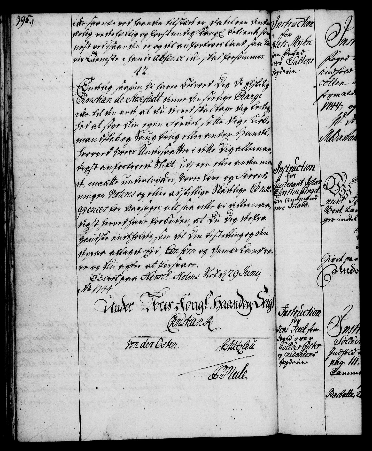 Rentekammeret, Kammerkanselliet, RA/EA-3111/G/Gg/Ggi/L0002: Norsk instruksjonsprotokoll med register (merket RK 53.35), 1729-1751, p. 395