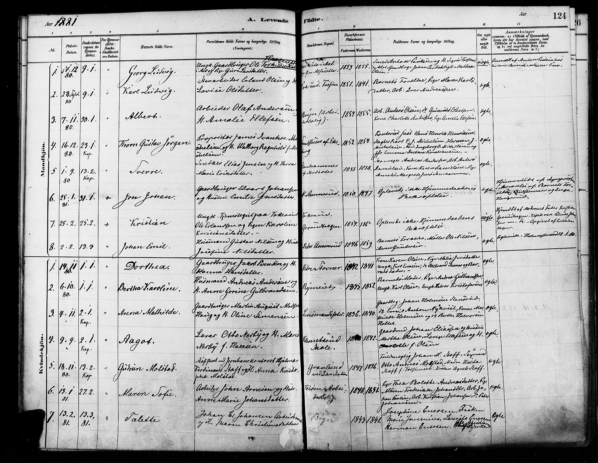 Østre Aker prestekontor Kirkebøker, AV/SAO-A-10840/F/Fa/L0006: Parish register (official) no. I 5, 1879-1882, p. 124