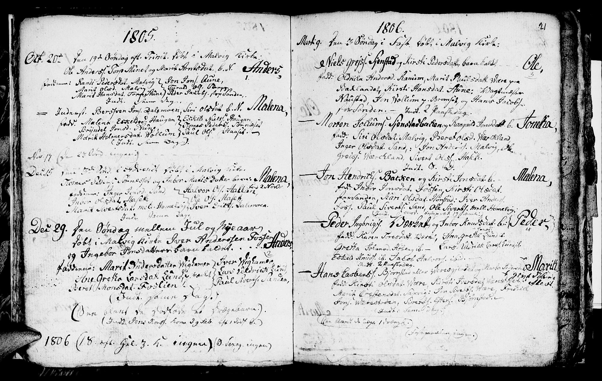 Ministerialprotokoller, klokkerbøker og fødselsregistre - Sør-Trøndelag, SAT/A-1456/616/L0419: Parish register (copy) no. 616C02, 1797-1816, p. 21