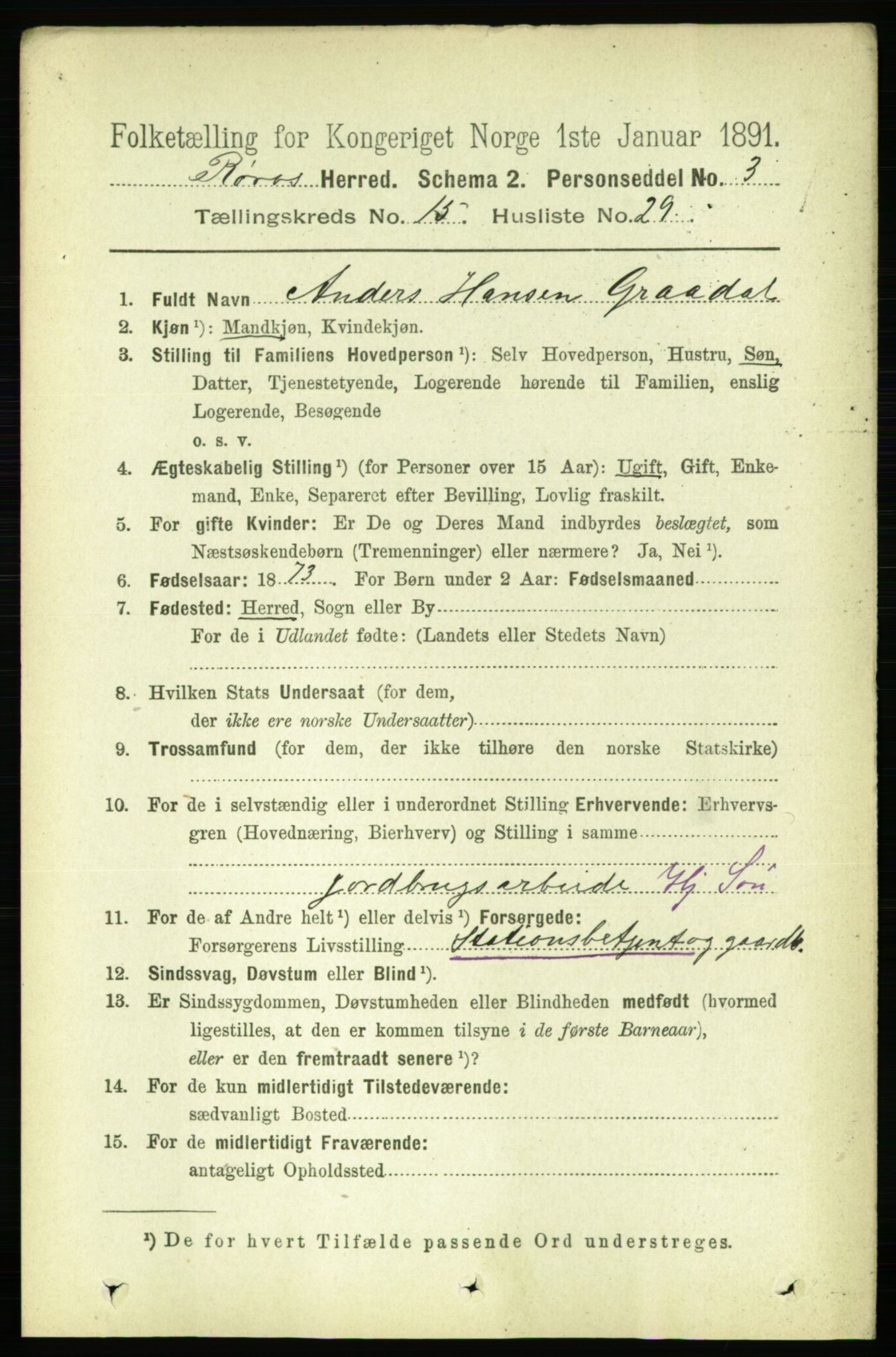 RA, 1891 census for 1640 Røros, 1891, p. 3524