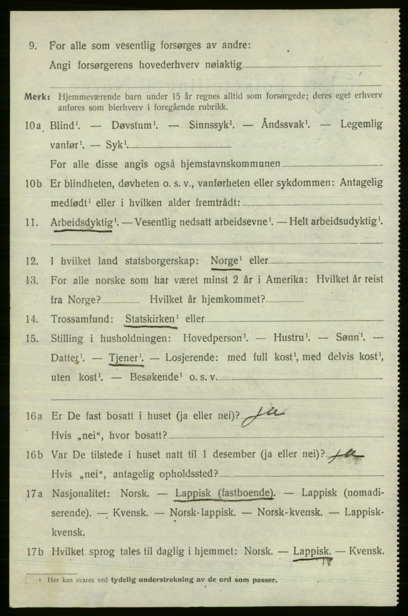 SATØ, 1920 census for Tana, 1920, p. 589