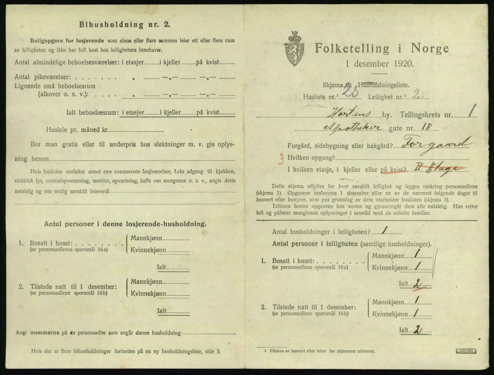 SAKO, 1920 census for Horten, 1920, p. 3007