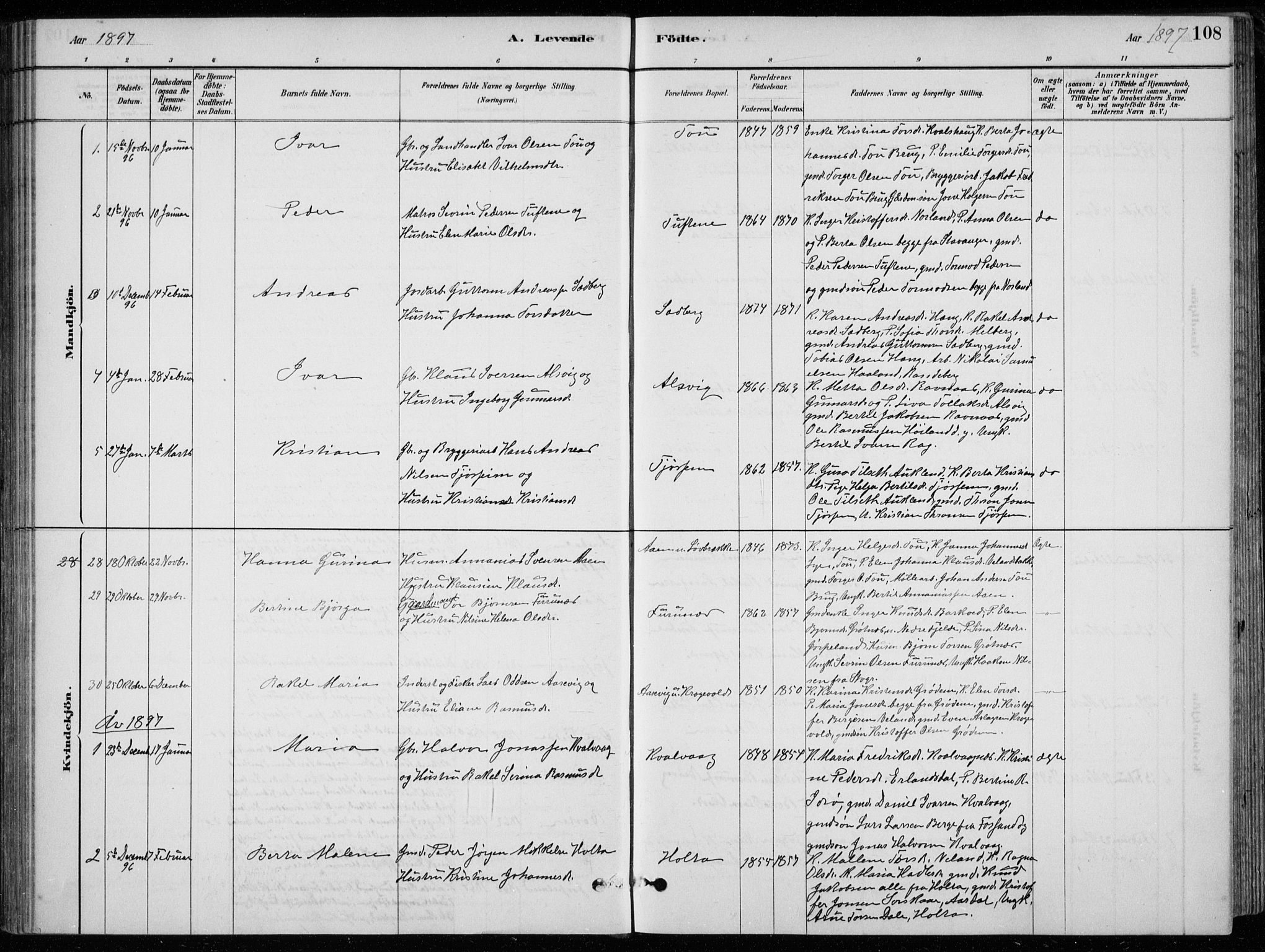 Strand sokneprestkontor, SAST/A-101828/H/Ha/Hab/L0004: Parish register (copy) no. B 4, 1878-1903, p. 108