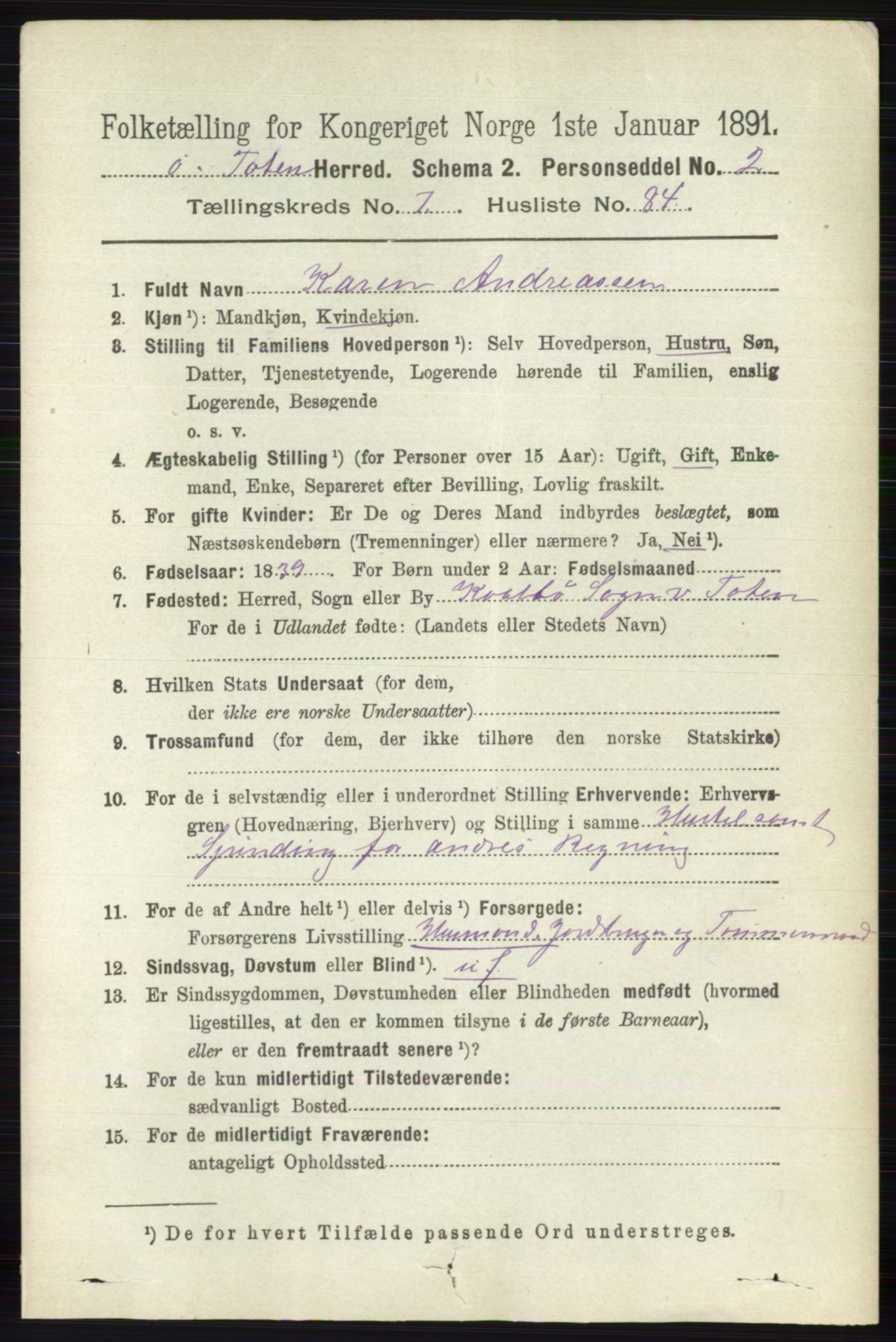 RA, 1891 census for 0528 Østre Toten, 1891, p. 4922