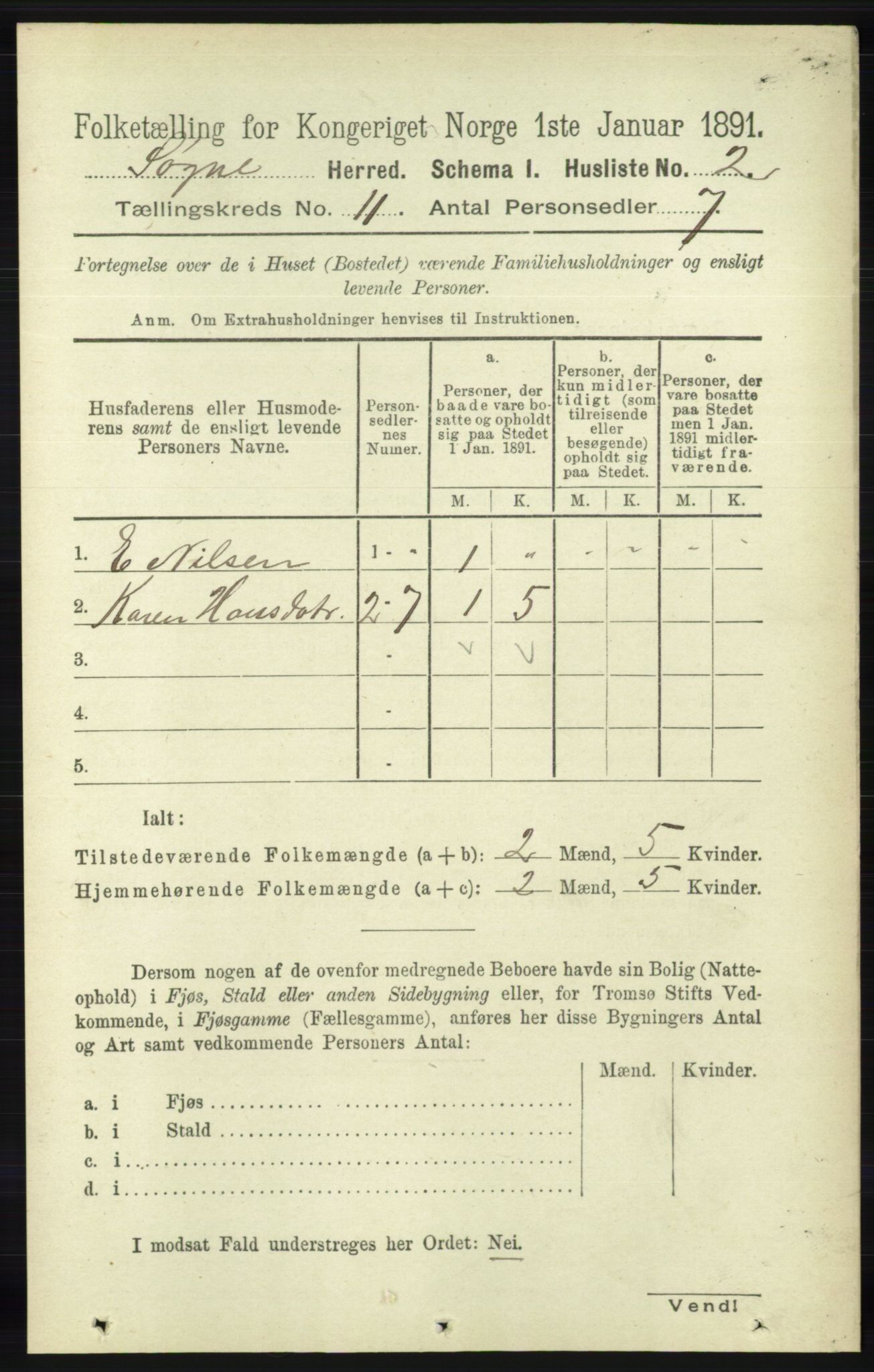 RA, 1891 census for 1018 Søgne, 1891, p. 2891