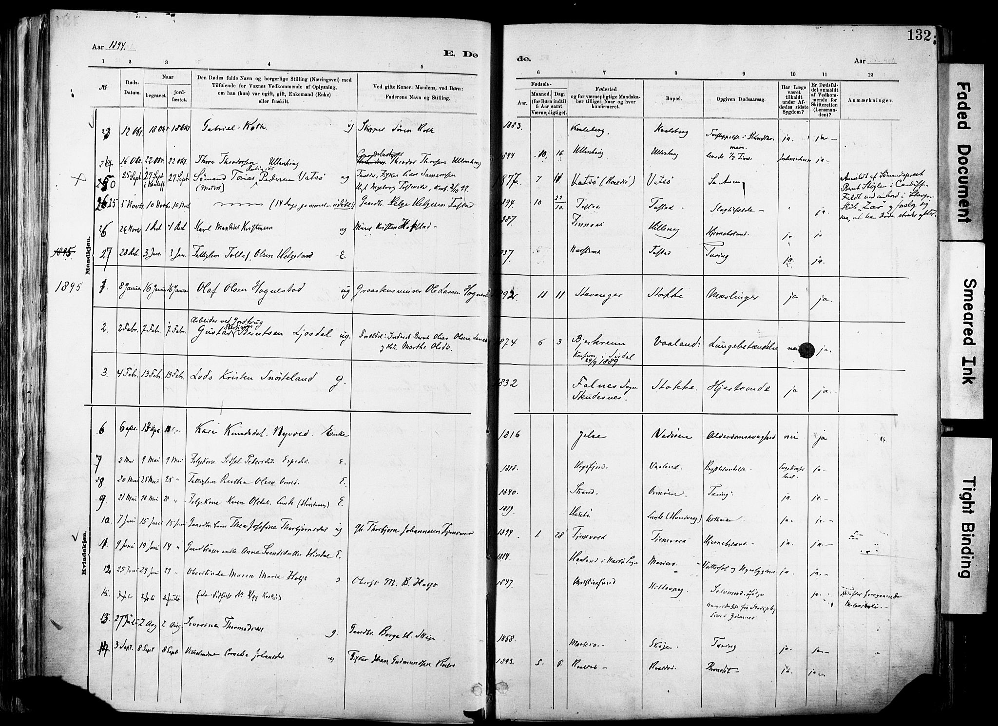Hetland sokneprestkontor, SAST/A-101826/30/30BA/L0012: Parish register (official) no. A 12, 1882-1912, p. 132