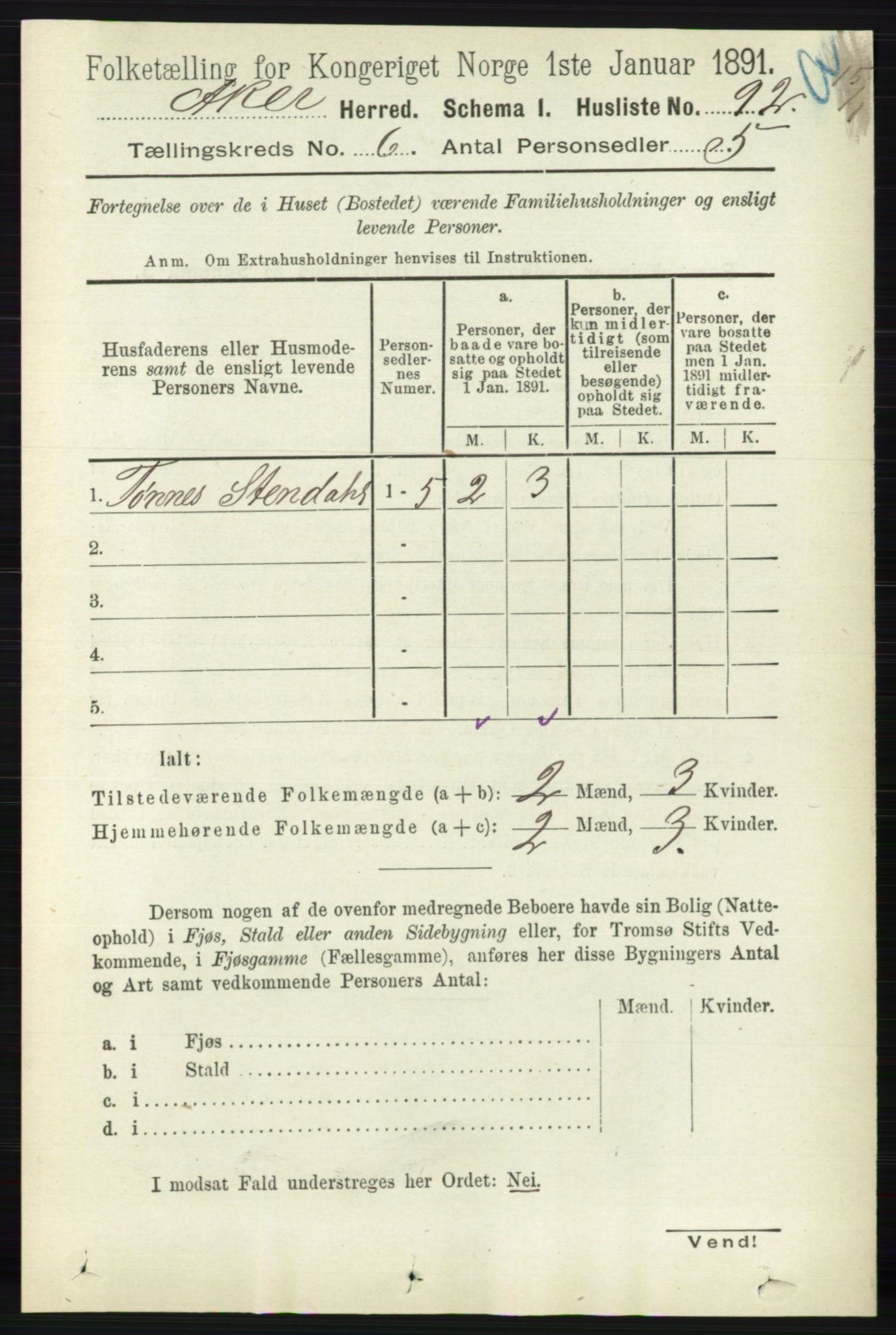 RA, 1891 census for 0218 Aker, 1891, p. 5500