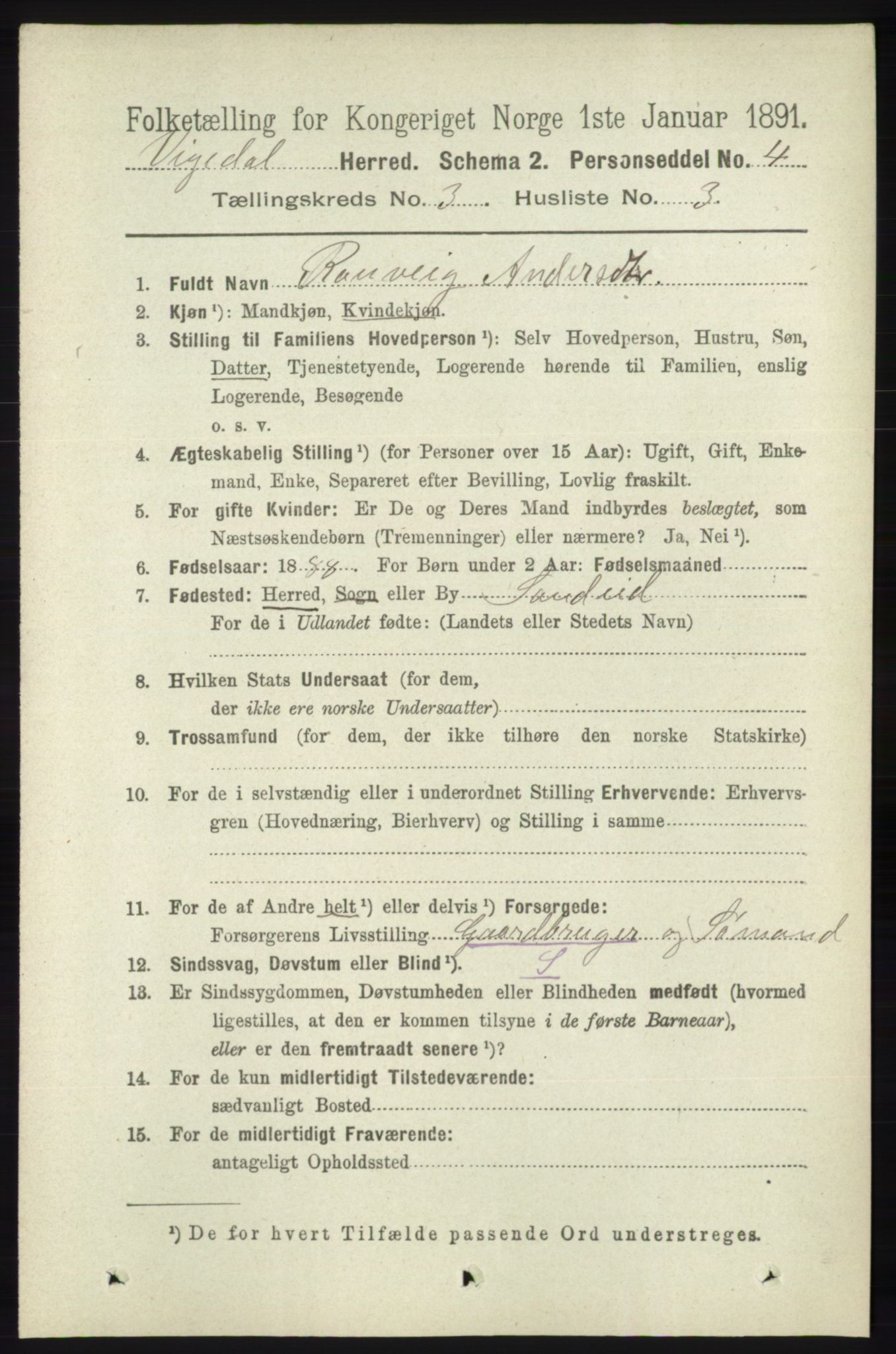 RA, 1891 census for 1157 Vikedal, 1891, p. 733