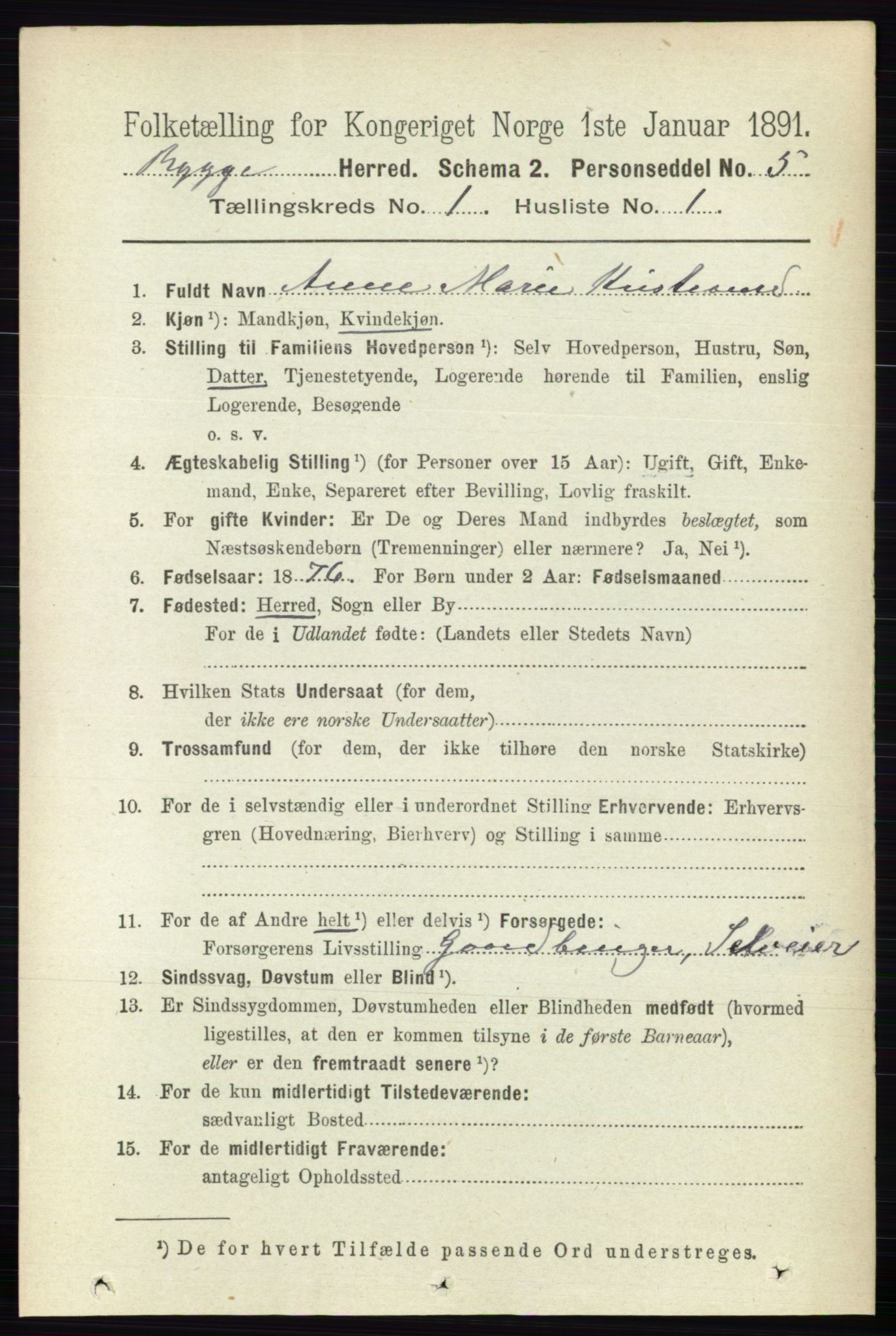 RA, 1891 census for 0136 Rygge, 1891, p. 167