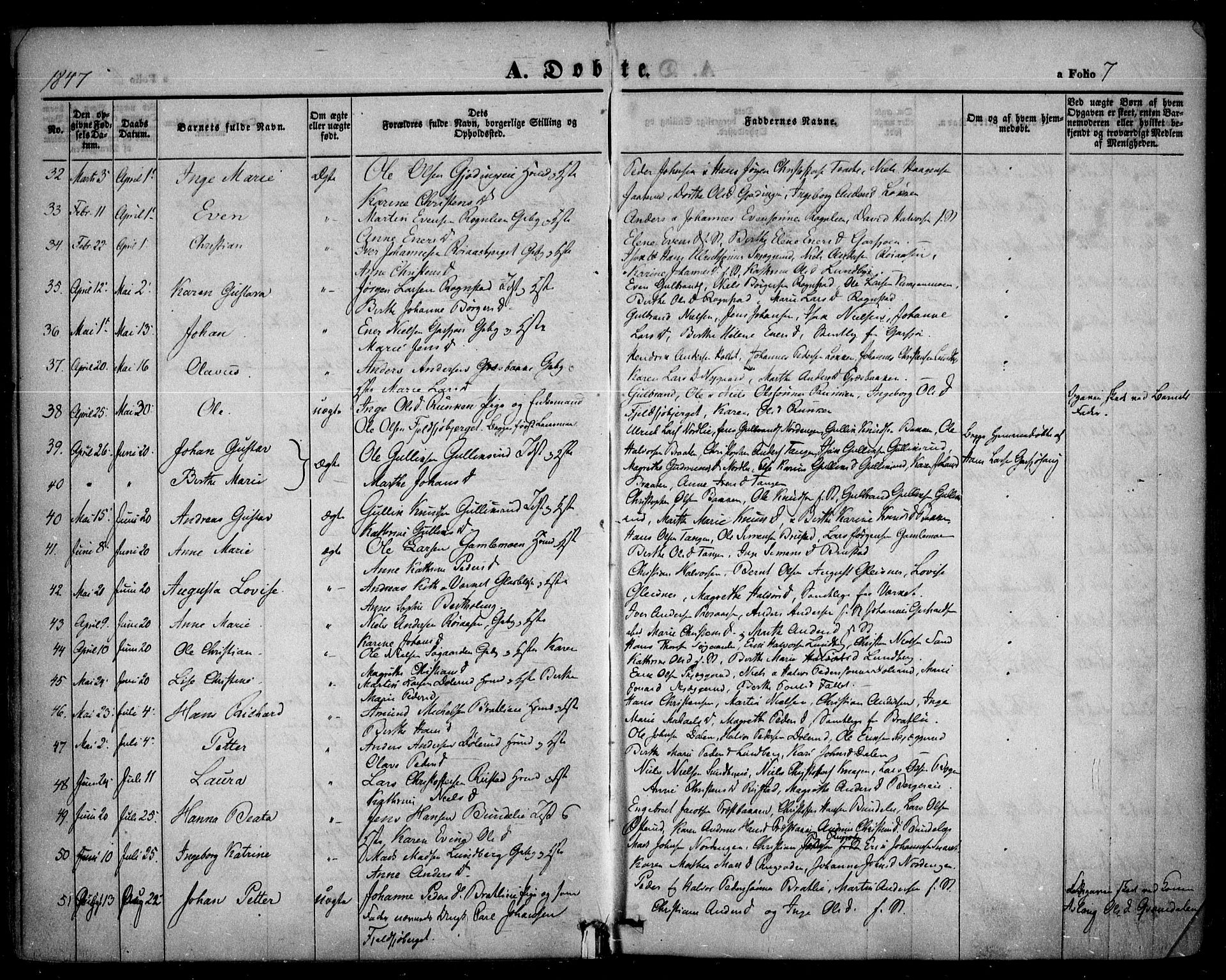 Hurdal prestekontor Kirkebøker, AV/SAO-A-10889/F/Fa/L0005: Parish register (official) no. I 5, 1846-1859, p. 7