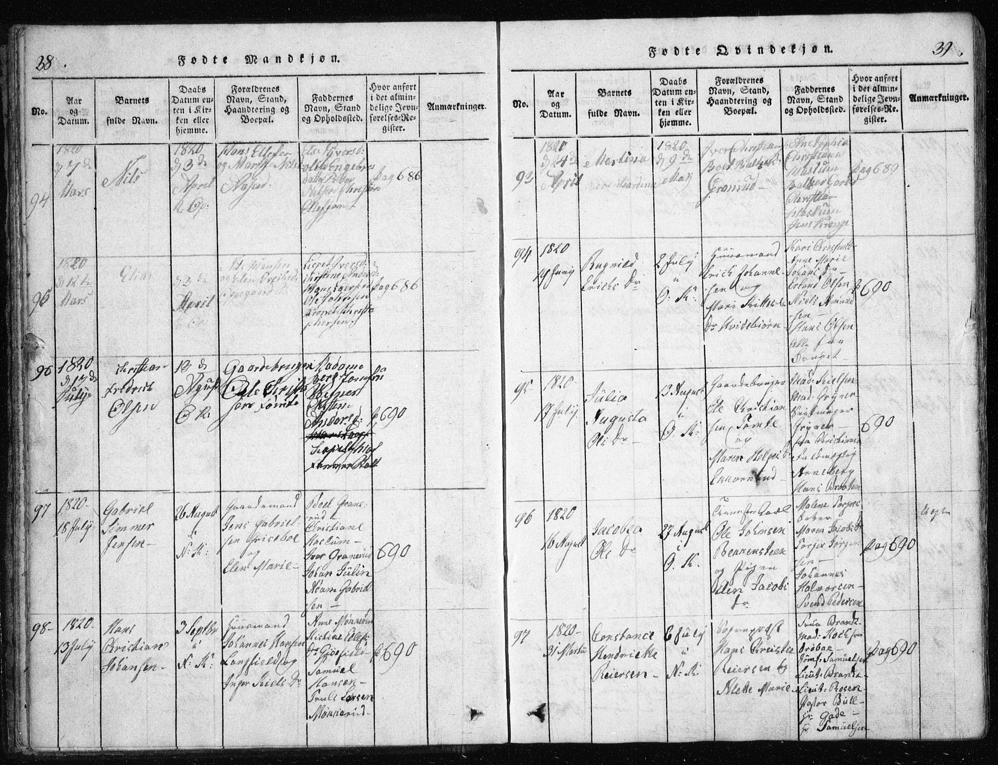 Nesodden prestekontor Kirkebøker, AV/SAO-A-10013/G/Ga/L0001: Parish register (copy) no. I 1, 1814-1847, p. 38-39