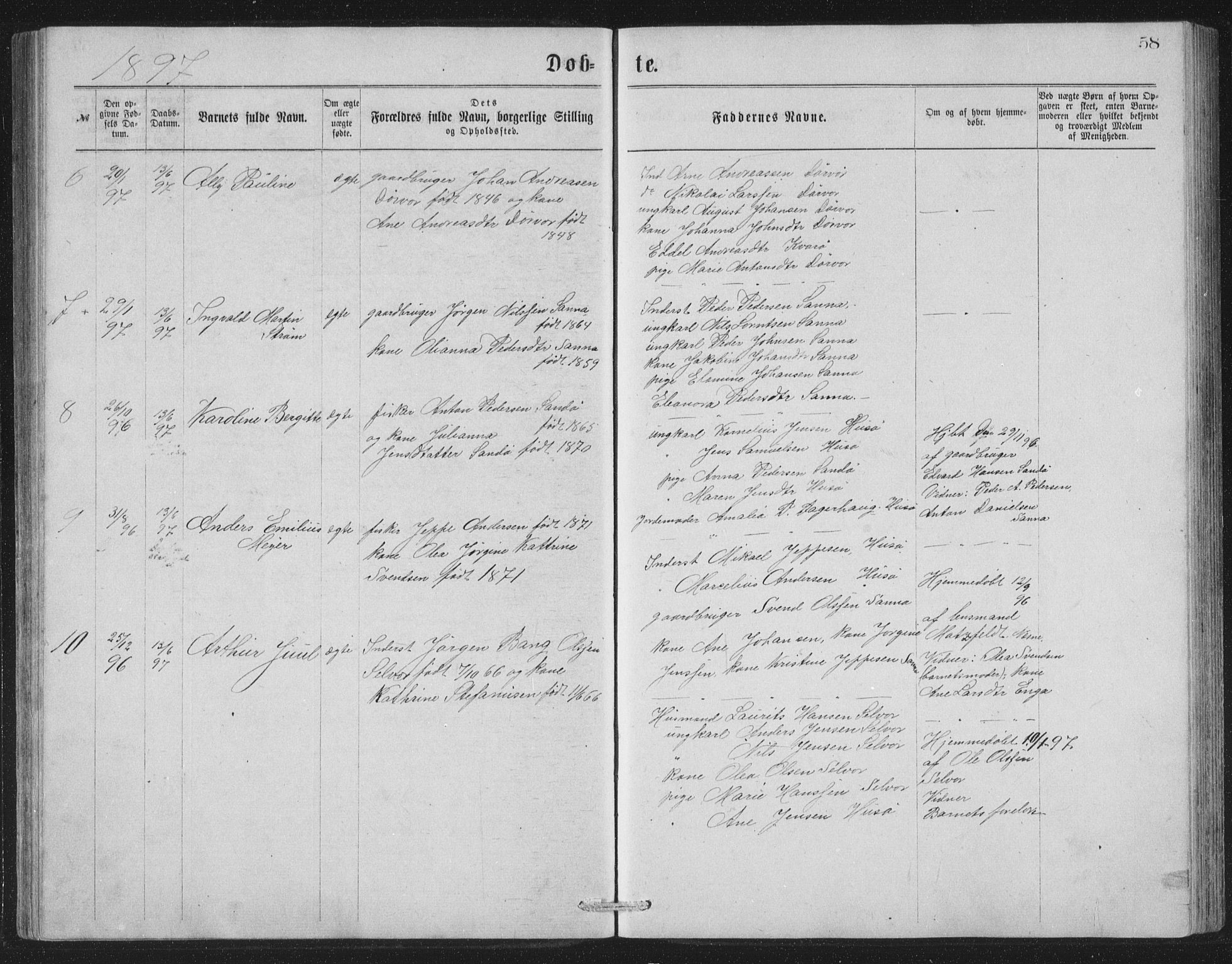 Ministerialprotokoller, klokkerbøker og fødselsregistre - Nordland, AV/SAT-A-1459/840/L0582: Parish register (copy) no. 840C02, 1874-1900, p. 58