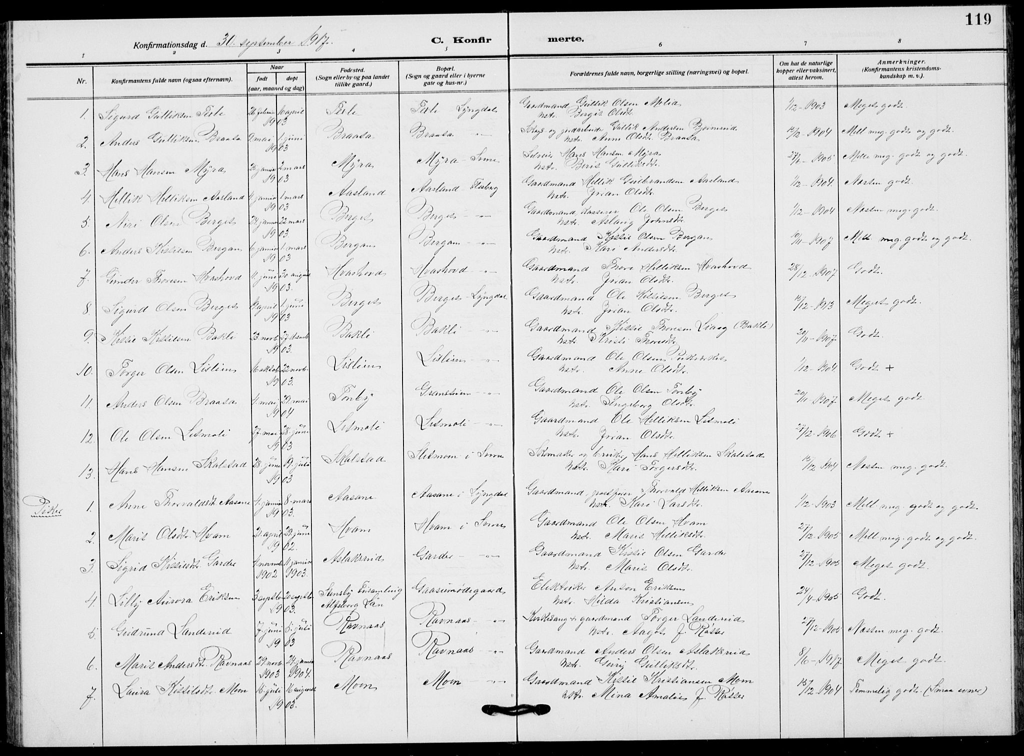 Flesberg kirkebøker, AV/SAKO-A-18/G/Ga/L0006: Parish register (copy) no. I 6, 1909-1924, p. 119