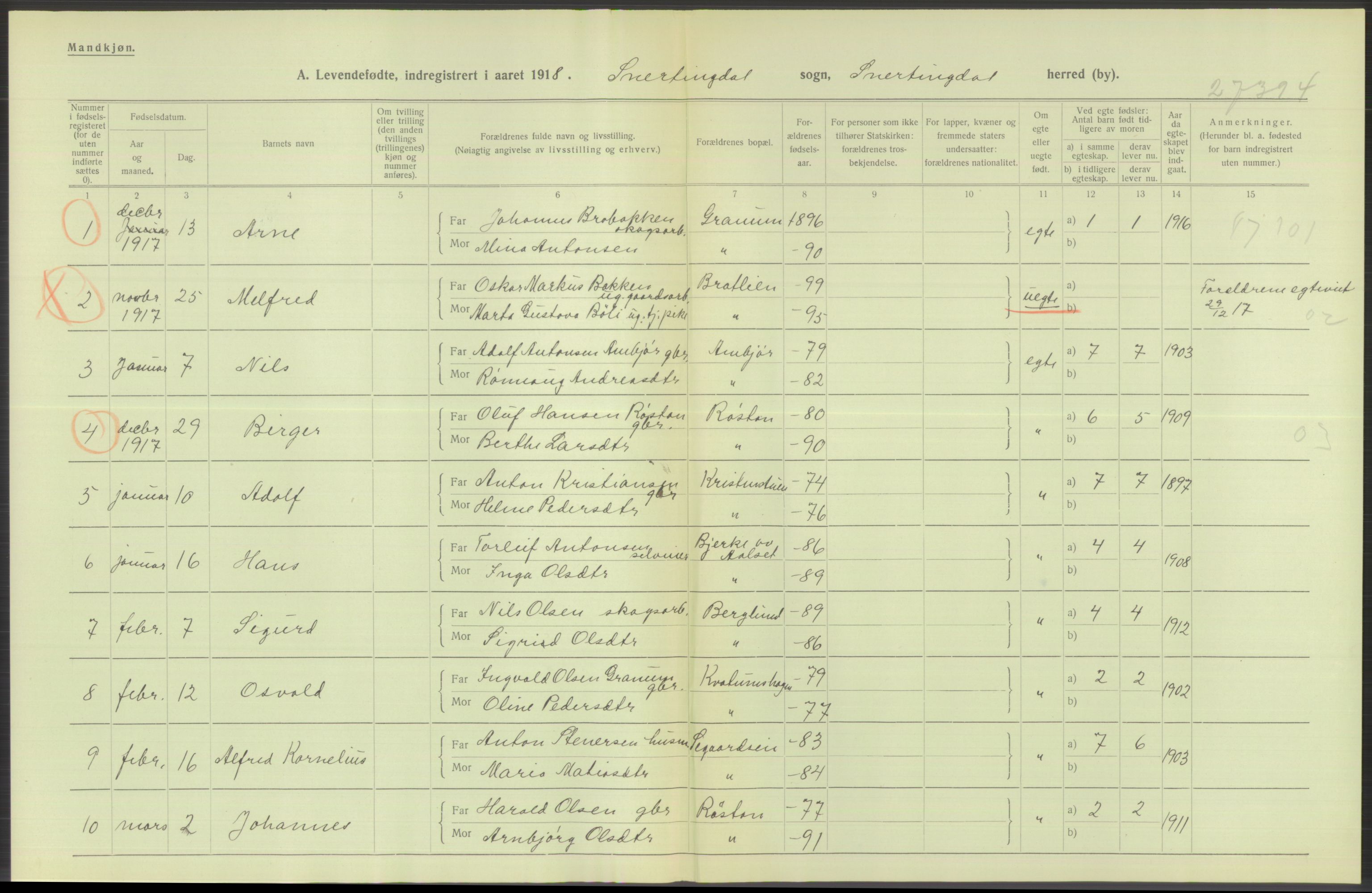 Statistisk sentralbyrå, Sosiodemografiske emner, Befolkning, RA/S-2228/D/Df/Dfb/Dfbh/L0015: Oppland fylke: Levendefødte menn og kvinner. Bygder og byer., 1918, p. 310