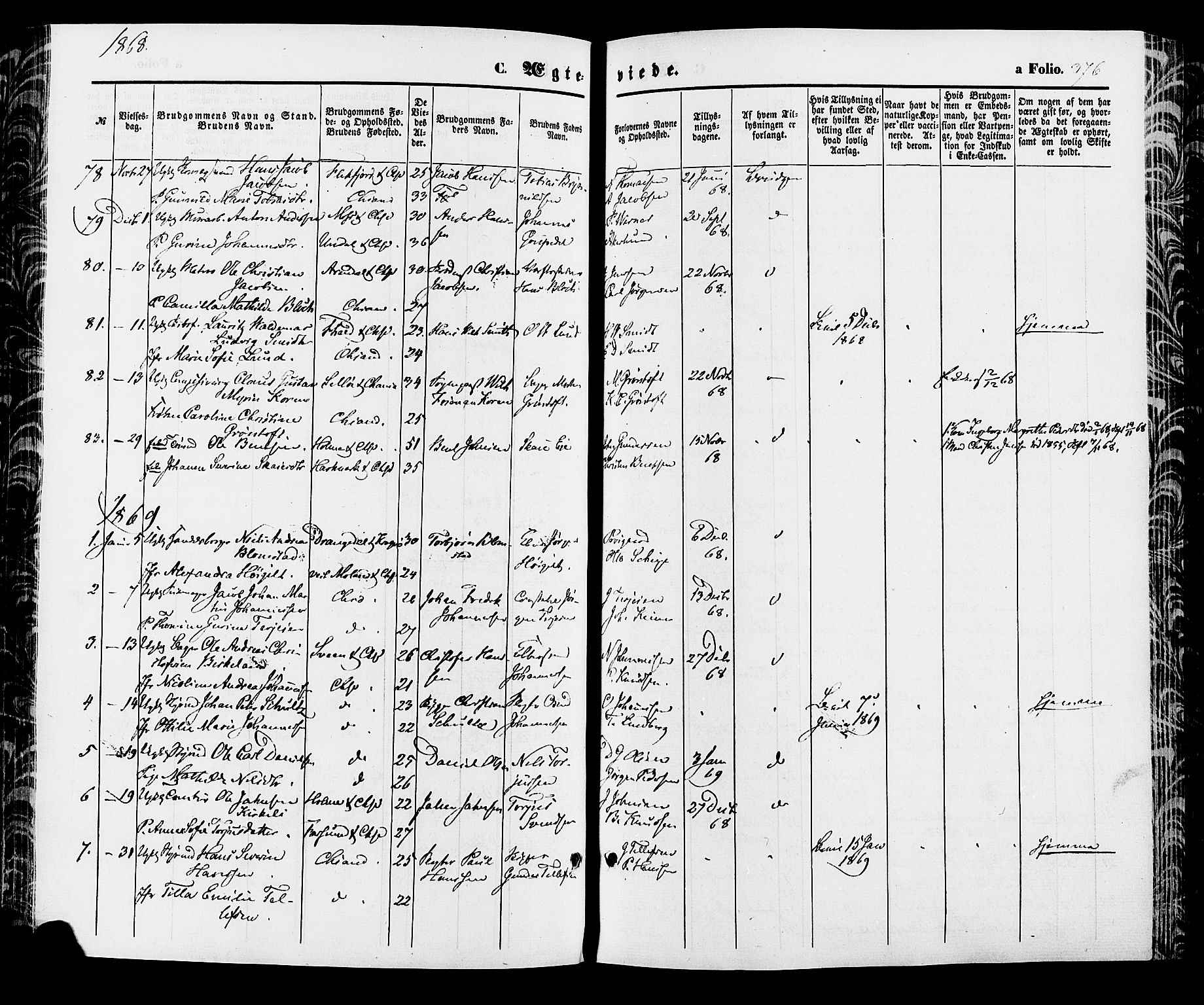 Kristiansand domprosti, AV/SAK-1112-0006/F/Fa/L0015: Parish register (official) no. A 15, 1867-1880, p. 376