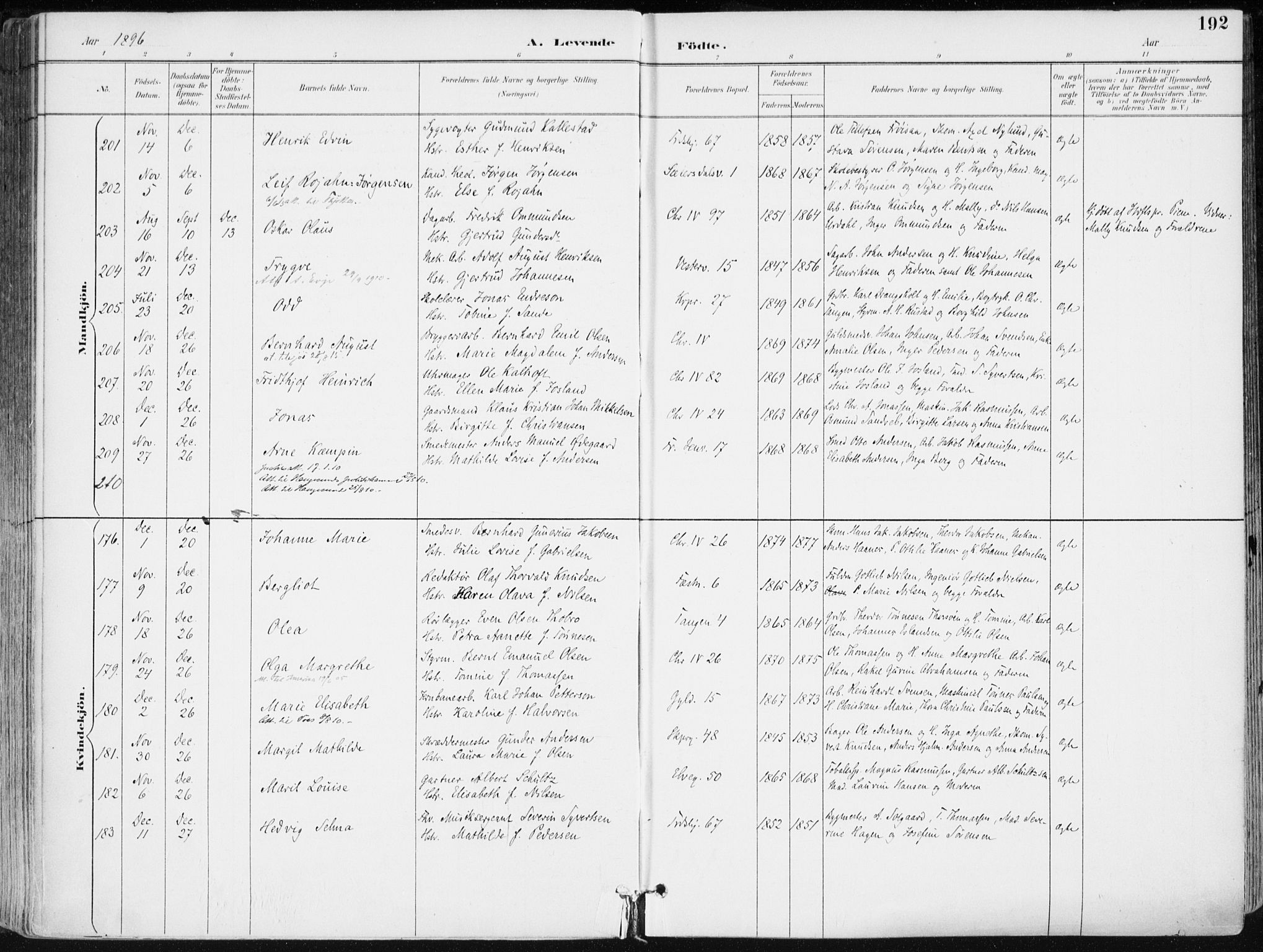 Kristiansand domprosti, SAK/1112-0006/F/Fa/L0019: Parish register (official) no. A 18, 1890-1897, p. 192