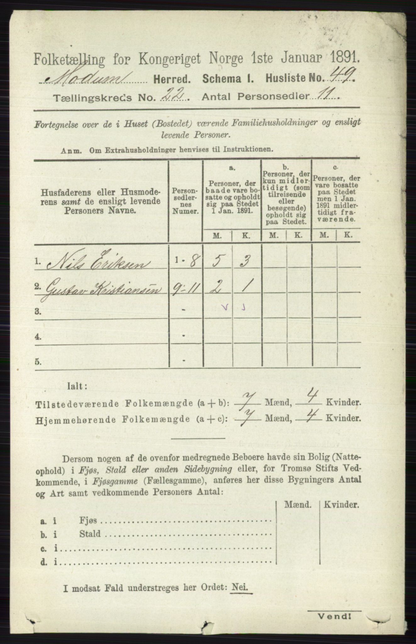 RA, 1891 census for 0623 Modum, 1891, p. 8385