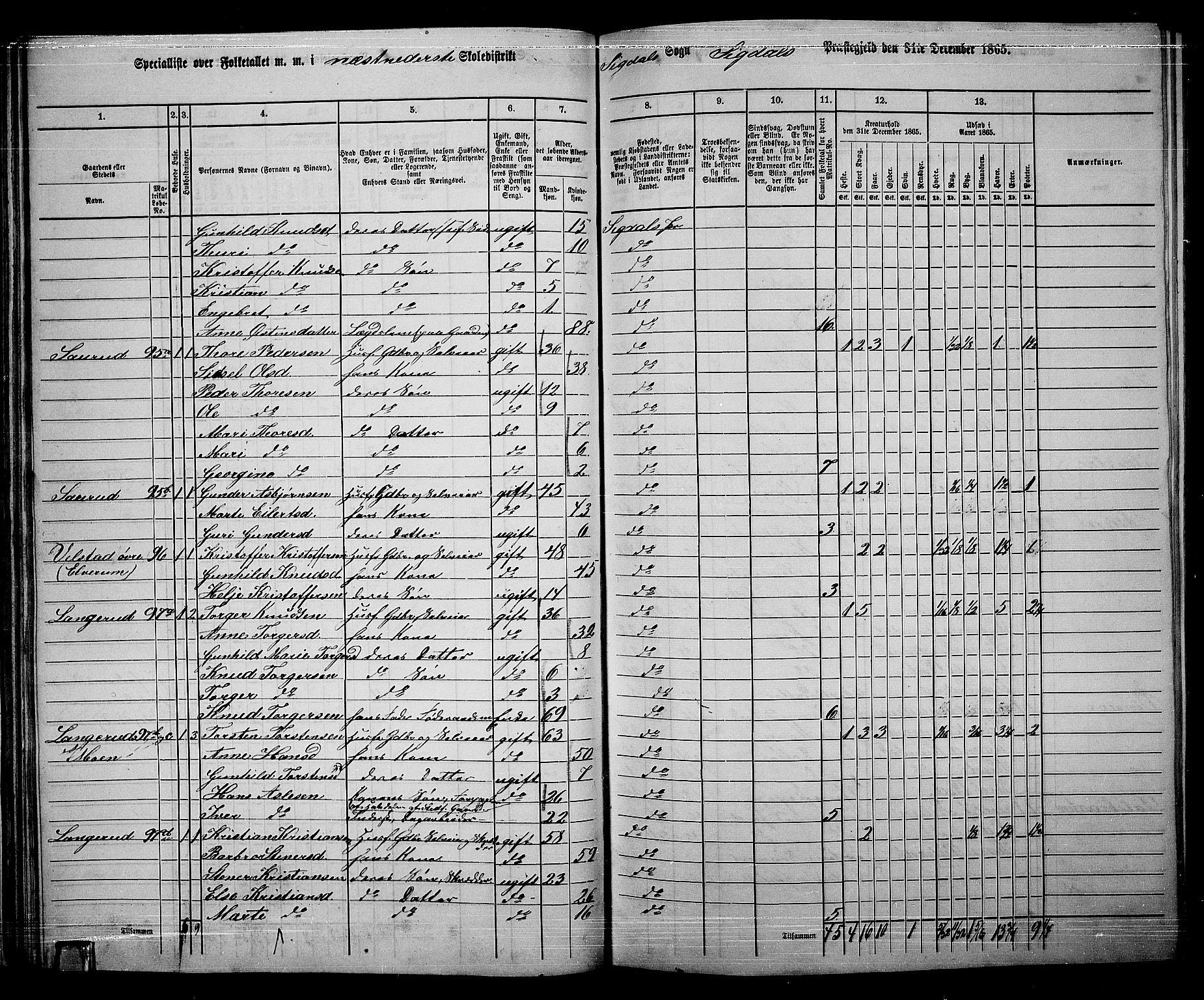 RA, 1865 census for Sigdal, 1865, p. 65