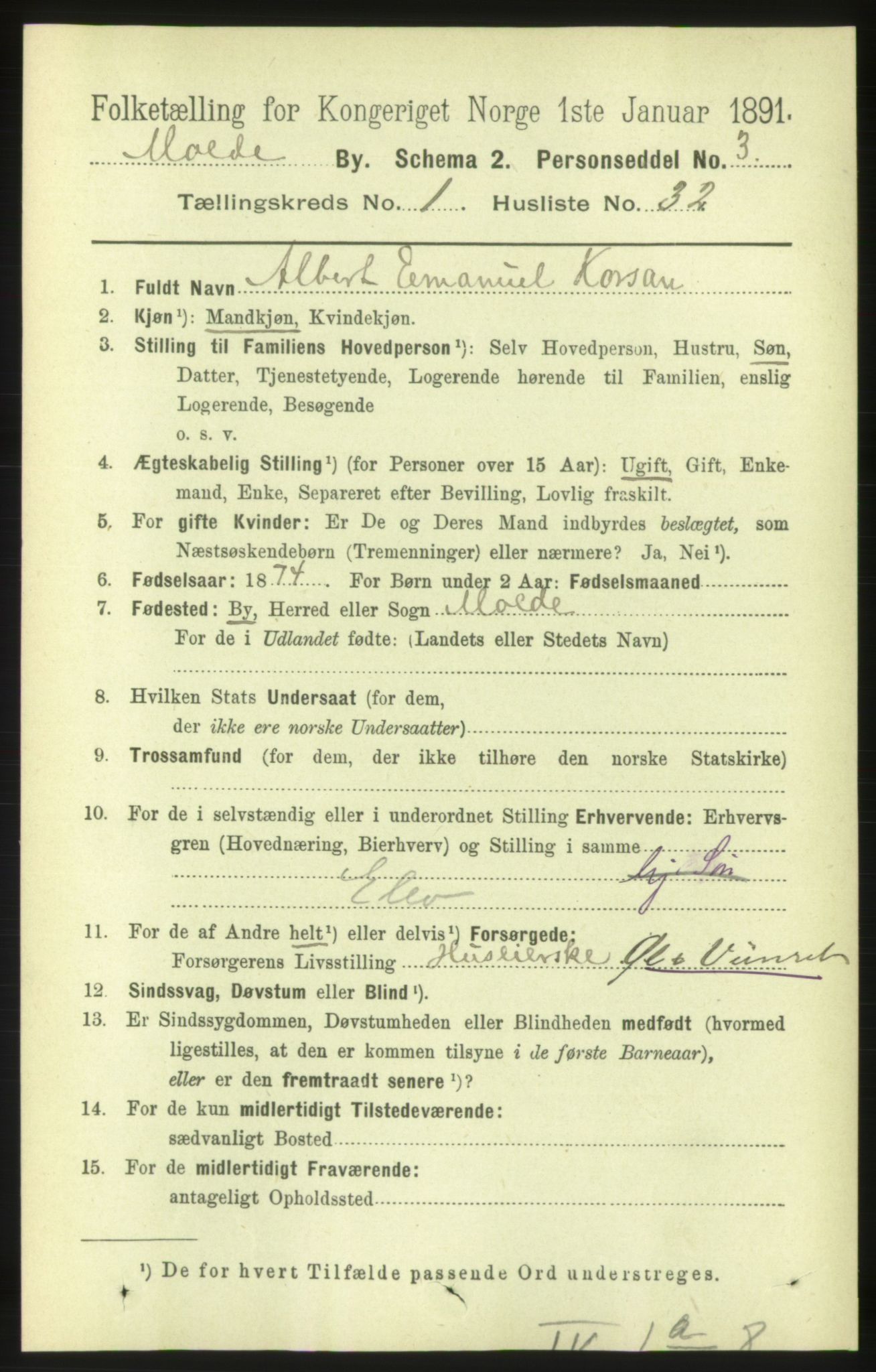 RA, 1891 census for 1502 Molde, 1891, p. 574