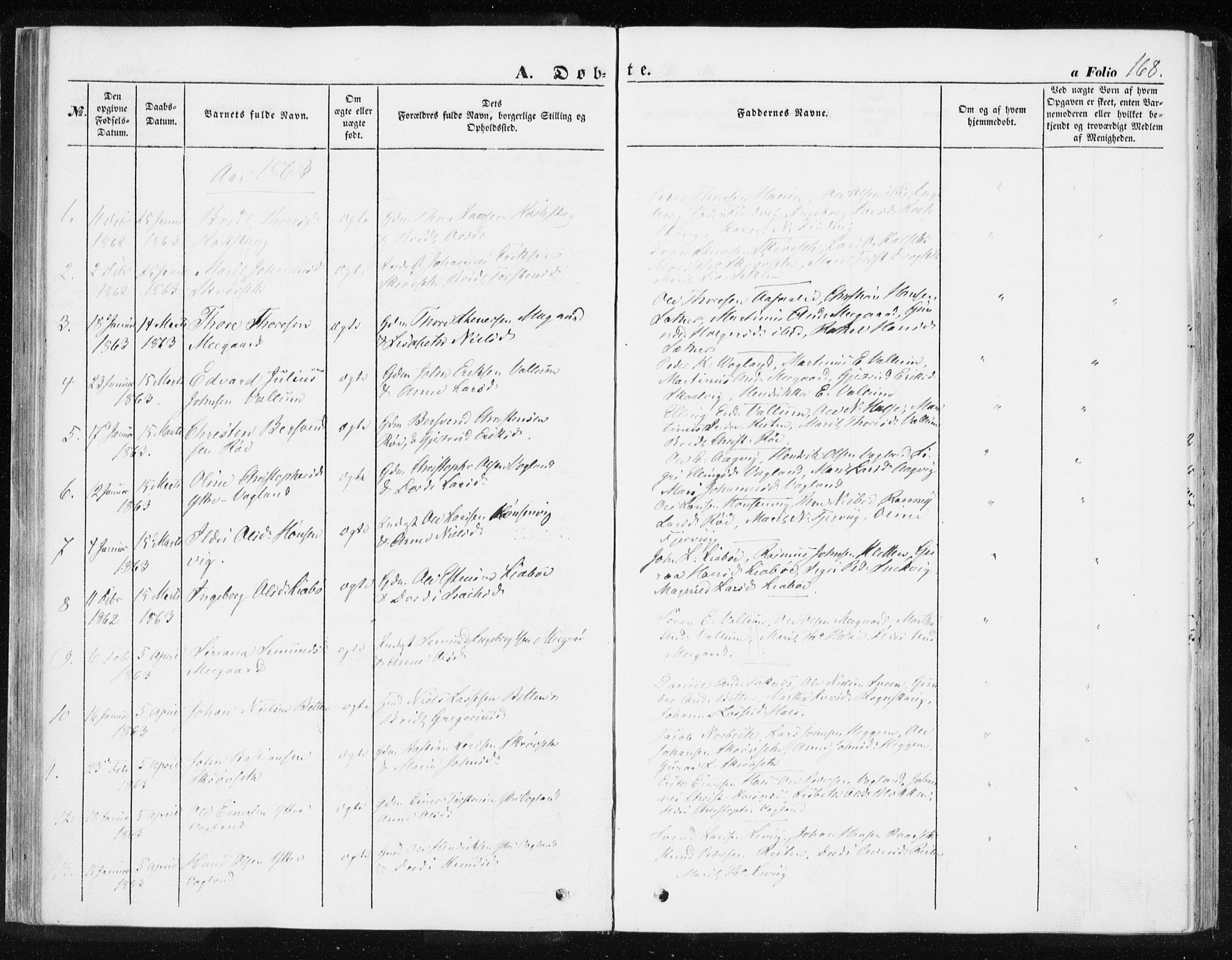 Ministerialprotokoller, klokkerbøker og fødselsregistre - Møre og Romsdal, AV/SAT-A-1454/576/L0883: Parish register (official) no. 576A01, 1849-1865, p. 168