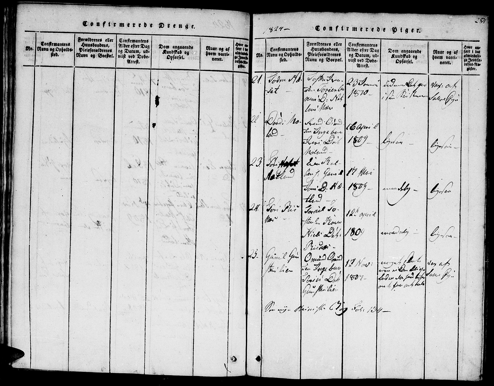 Hægebostad sokneprestkontor, AV/SAK-1111-0024/F/Fa/Faa/L0002: Parish register (official) no. A 2 /3, 1816-1825, p. 284