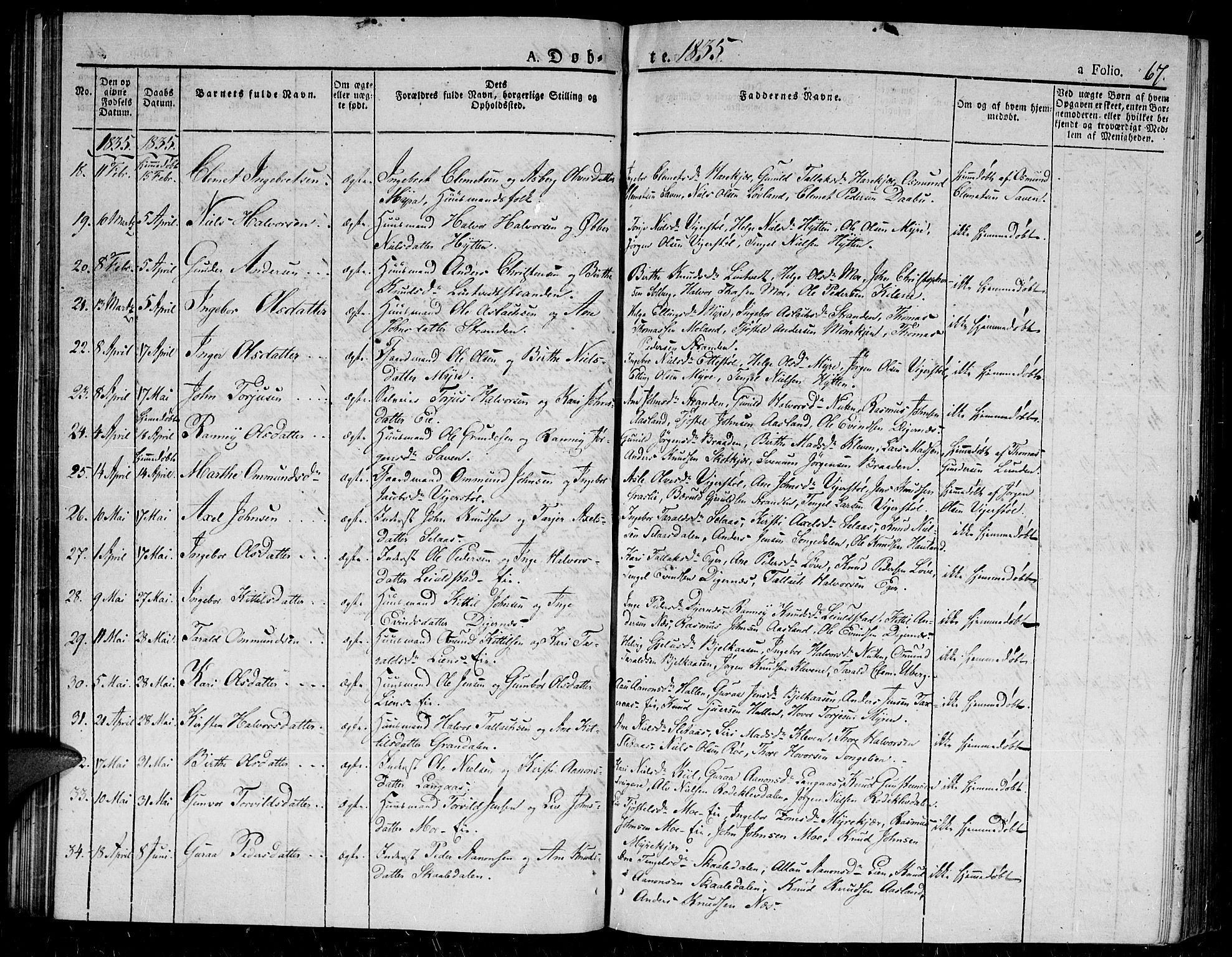 Gjerstad sokneprestkontor, AV/SAK-1111-0014/F/Fa/Fab/L0001: Parish register (official) no. A 1, 1820-1835, p. 67