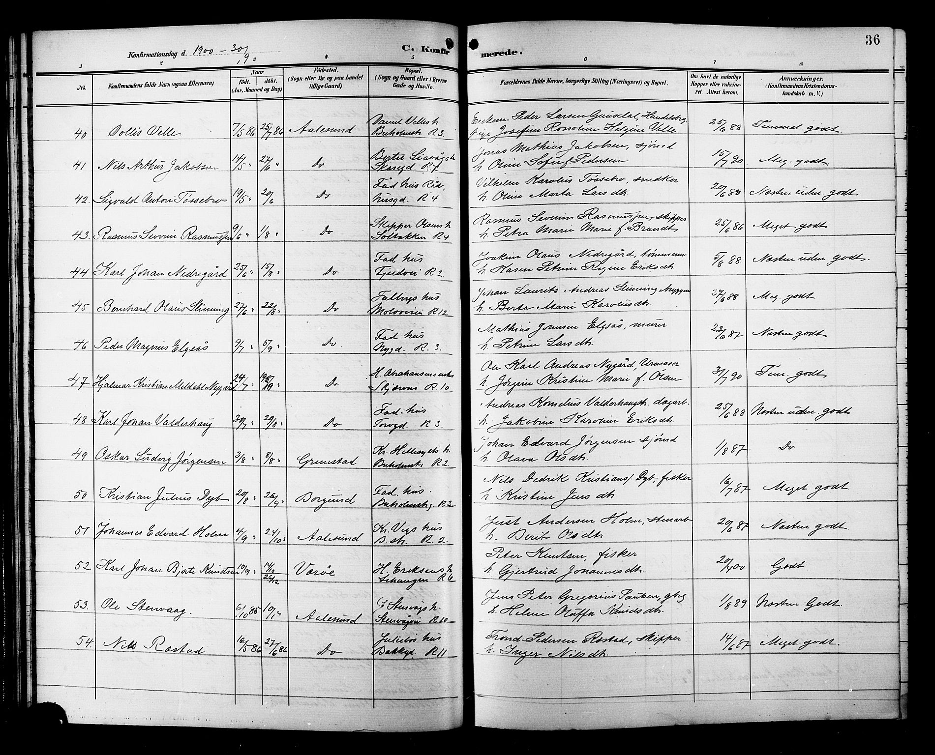 Ministerialprotokoller, klokkerbøker og fødselsregistre - Møre og Romsdal, AV/SAT-A-1454/529/L0469: Parish register (copy) no. 529C06, 1898-1906, p. 36