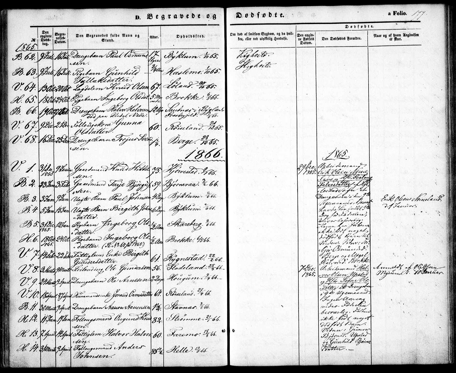 Valle sokneprestkontor, SAK/1111-0044/F/Fa/Fac/L0007: Parish register (official) no. A 7, 1854-1868, p. 177