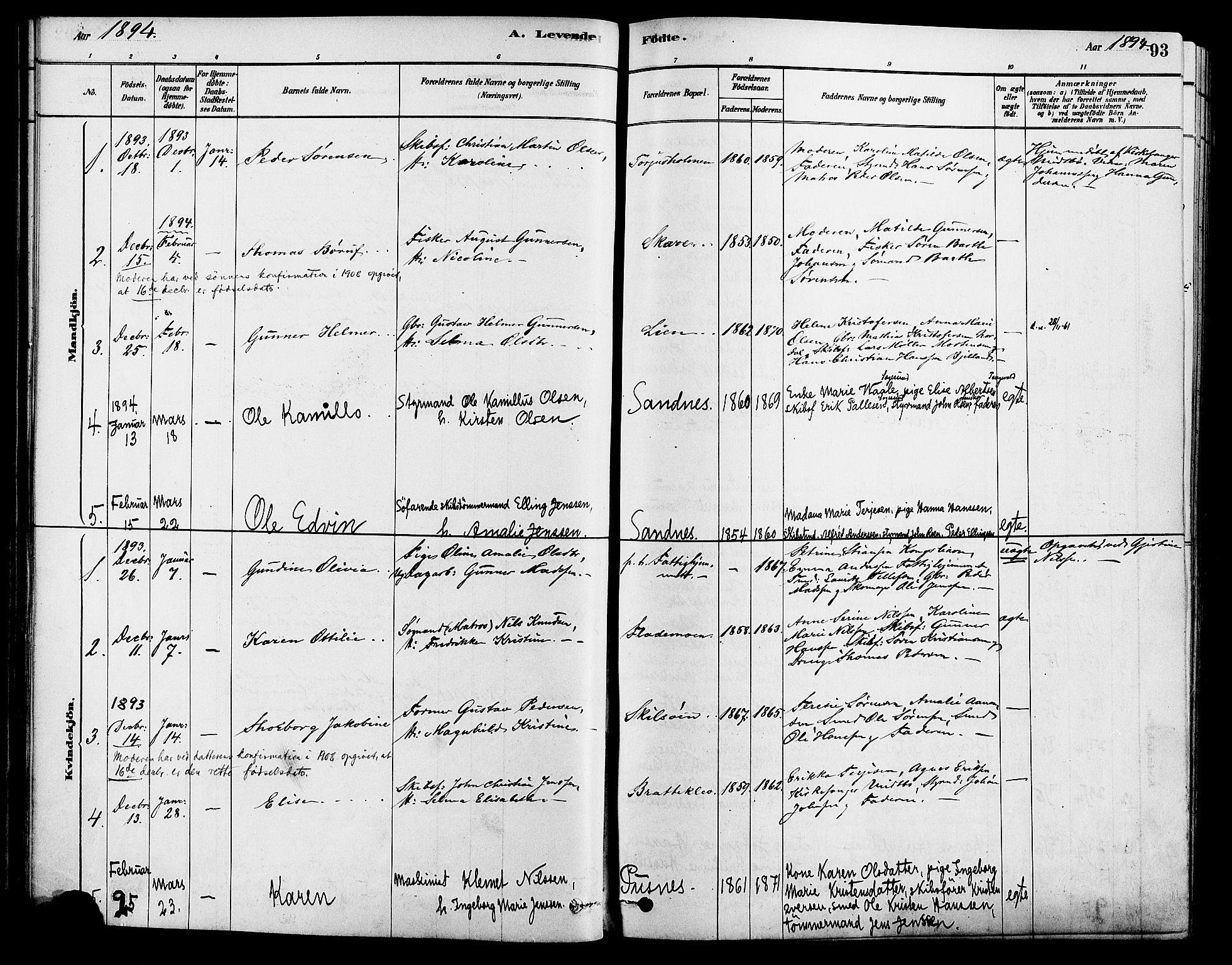 Tromøy sokneprestkontor, AV/SAK-1111-0041/F/Fa/L0009: Parish register (official) no. A 9, 1878-1896, p. 93