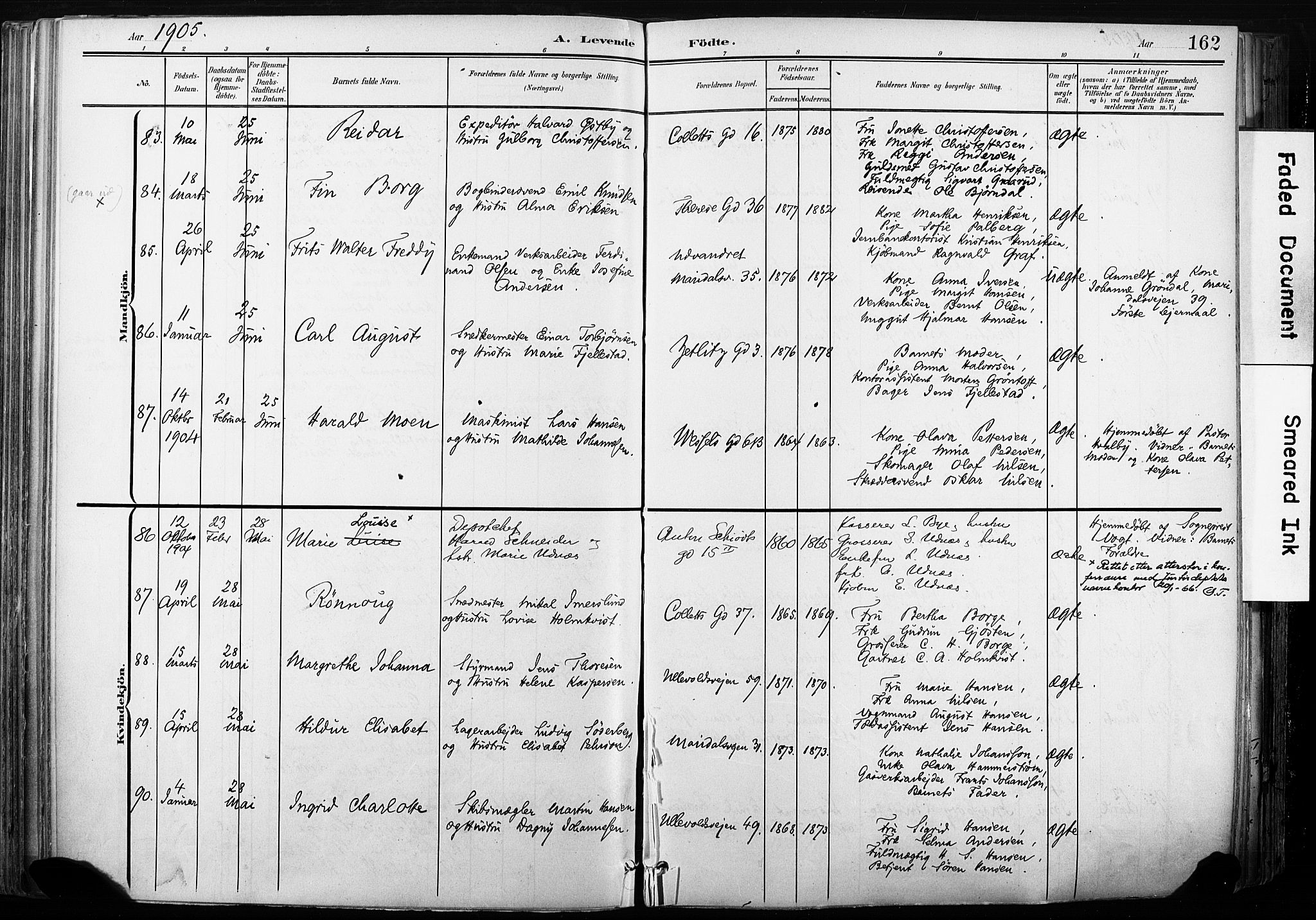 Gamle Aker prestekontor Kirkebøker, SAO/A-10617a/F/L0013: Parish register (official) no. 13, 1901-1908, p. 162