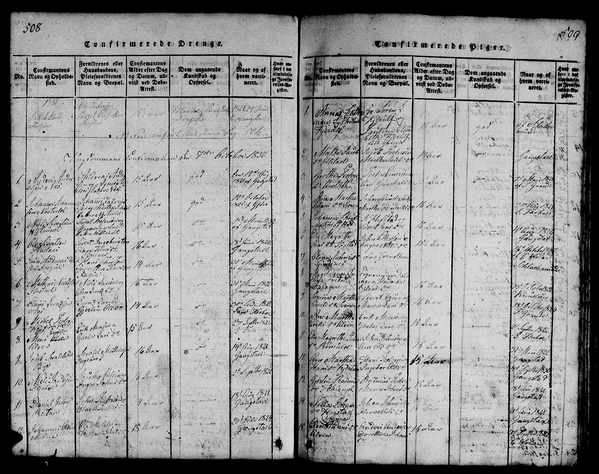 Ministerialprotokoller, klokkerbøker og fødselsregistre - Nord-Trøndelag, SAT/A-1458/730/L0298: Parish register (copy) no. 730C01, 1816-1849, p. 508-509