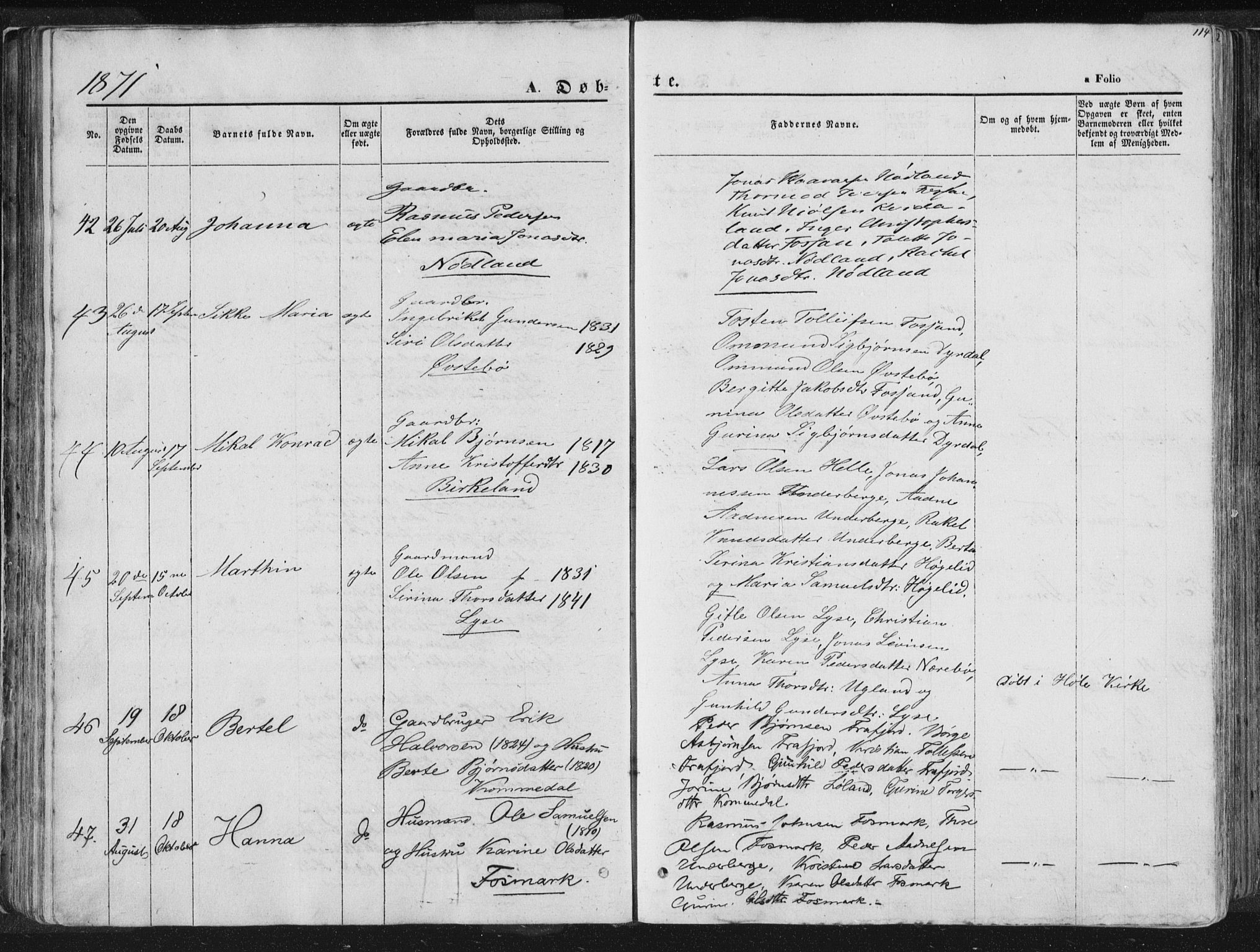 Høgsfjord sokneprestkontor, AV/SAST-A-101624/H/Ha/Haa/L0001: Parish register (official) no. A 1, 1854-1875, p. 114