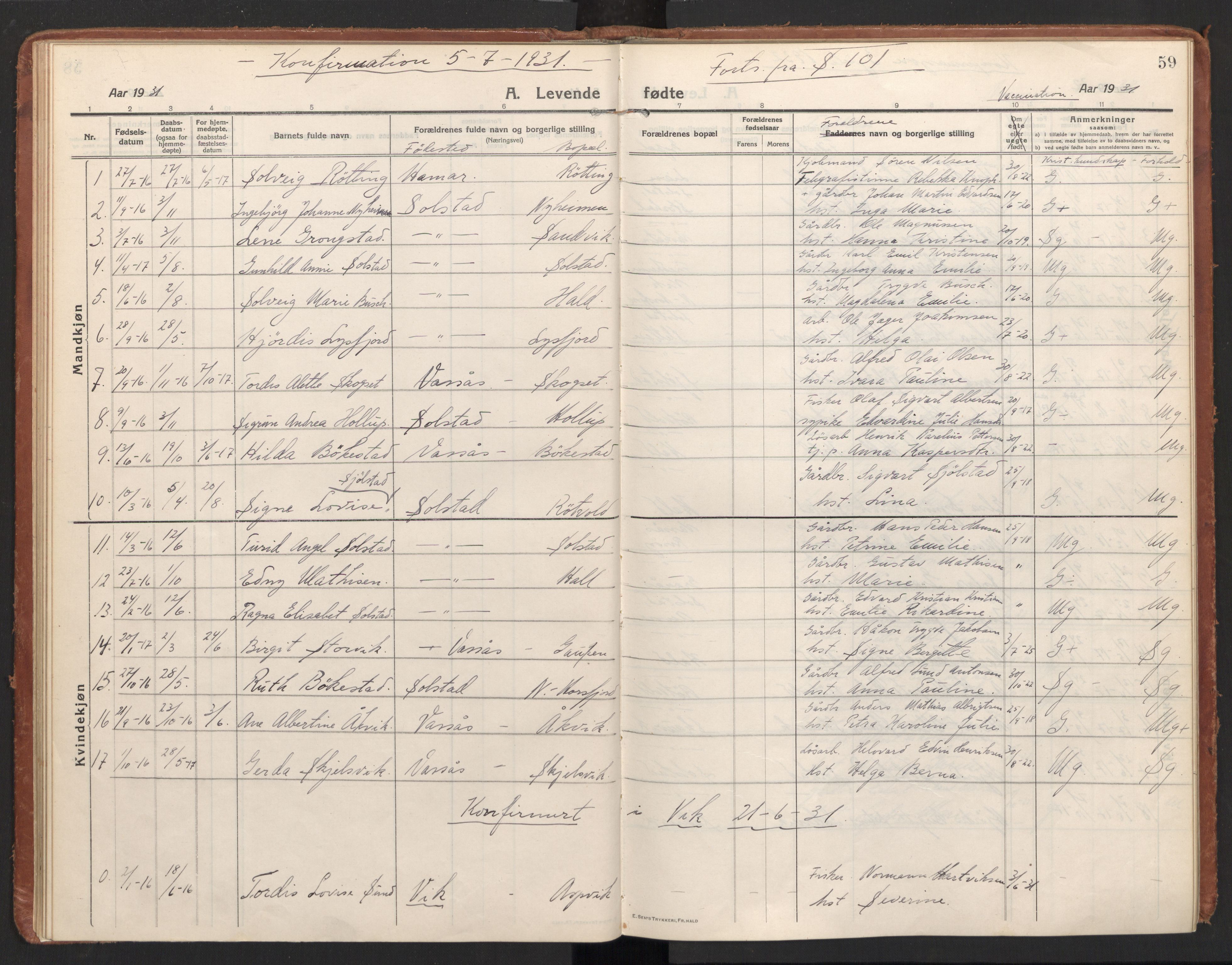 Ministerialprotokoller, klokkerbøker og fødselsregistre - Nordland, AV/SAT-A-1459/811/L0168: Parish register (official) no. 811A05, 1914-1932, p. 59