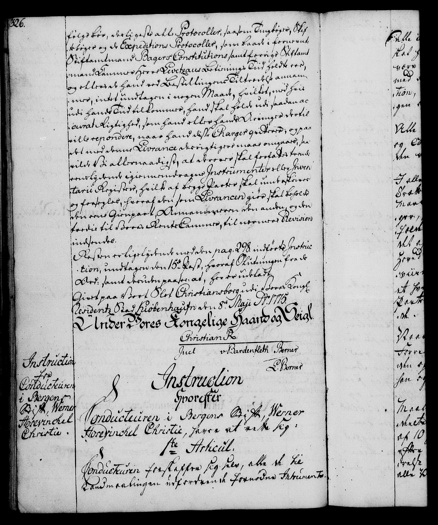 Rentekammeret, Kammerkanselliet, RA/EA-3111/G/Gg/Ggi/L0003: Norsk instruksjonsprotokoll med register (merket RK 53.36), 1751-1775, p. 326