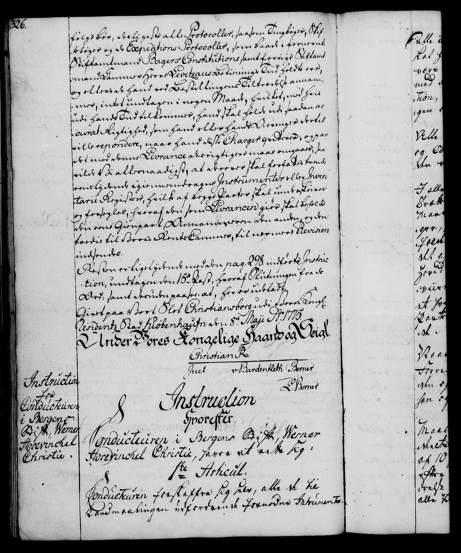 Rentekammeret, Kammerkanselliet, AV/RA-EA-3111/G/Gg/Ggi/L0003: Norsk instruksjonsprotokoll med register (merket RK 53.36), 1751-1775, p. 326
