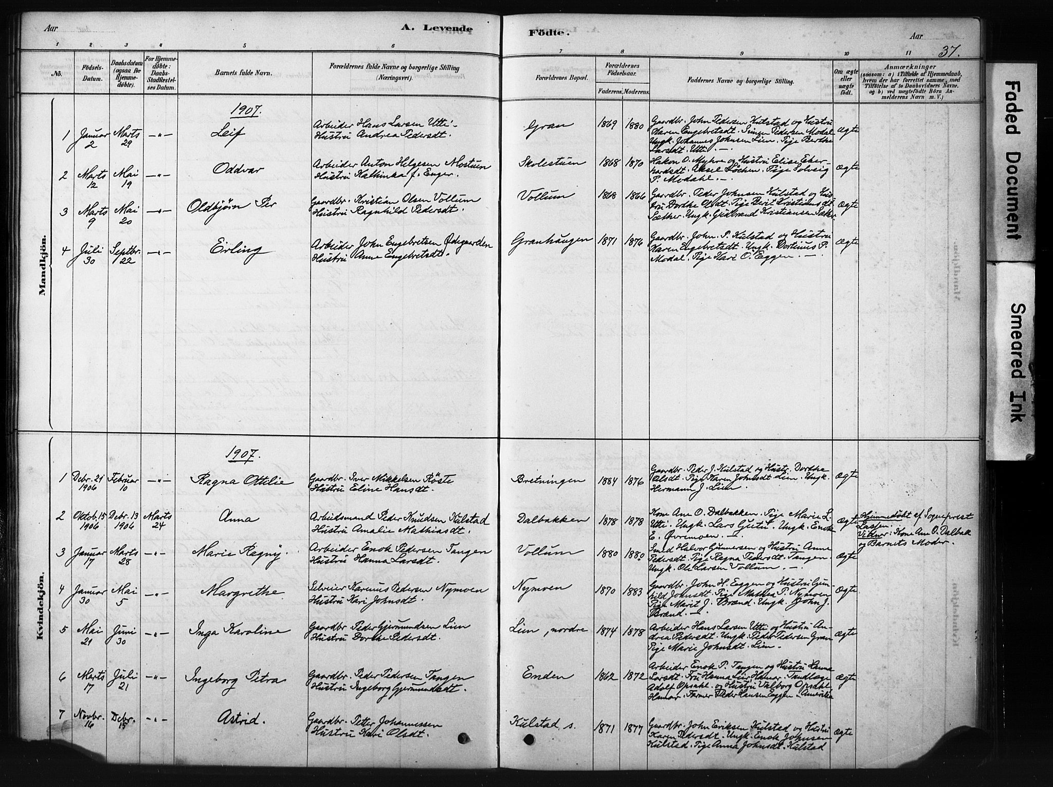 Sollia prestekontor, AV/SAH-PREST-050/H/Ha/Hab/L0002: Parish register (copy) no. 2, 1880-1933, p. 37