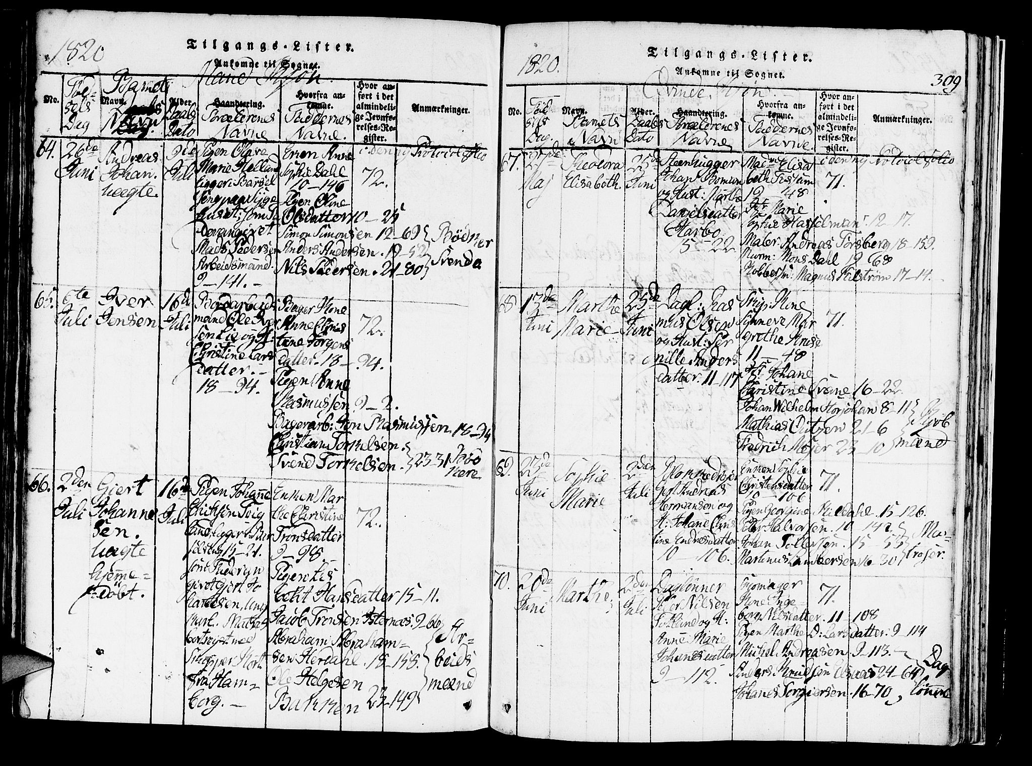 Domkirken sokneprestembete, SAB/A-74801/H/Haa/L0010: Parish register (official) no. A 10, 1816-1821, p. 309