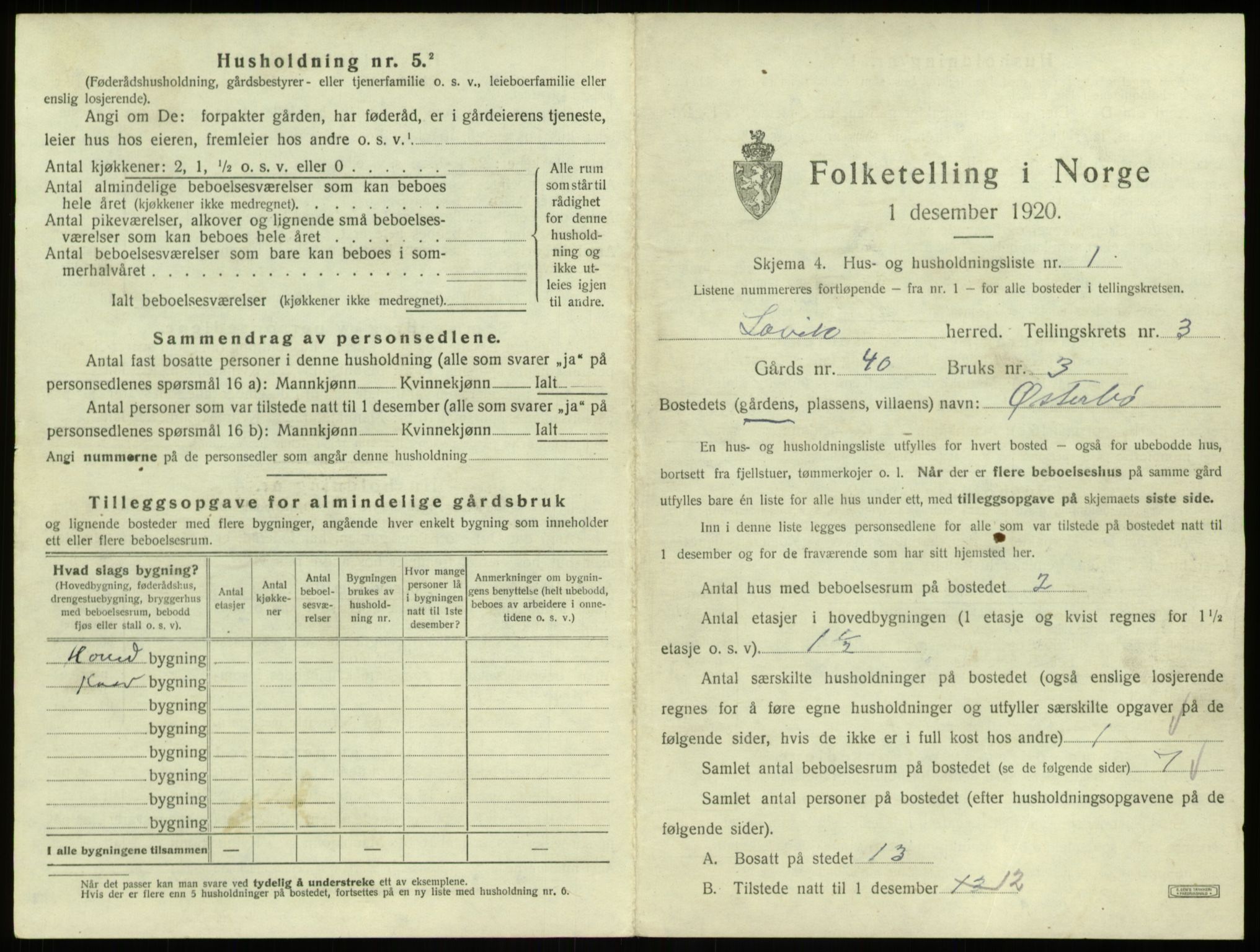 SAB, 1920 census for Lavik, 1920, p. 69