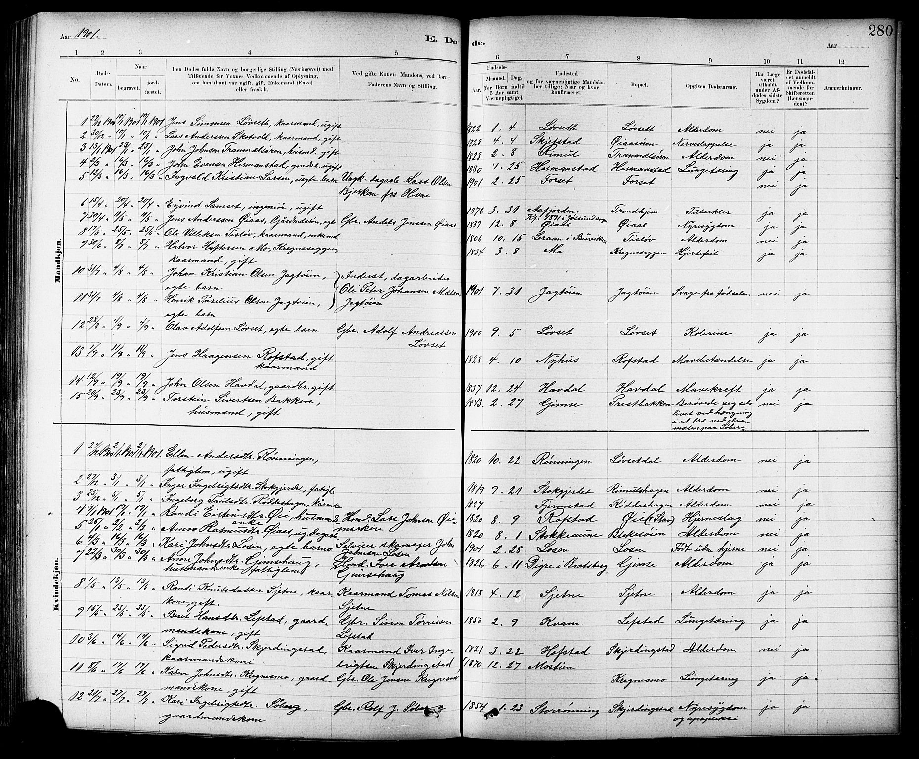 Ministerialprotokoller, klokkerbøker og fødselsregistre - Sør-Trøndelag, SAT/A-1456/691/L1094: Parish register (copy) no. 691C05, 1879-1911, p. 280