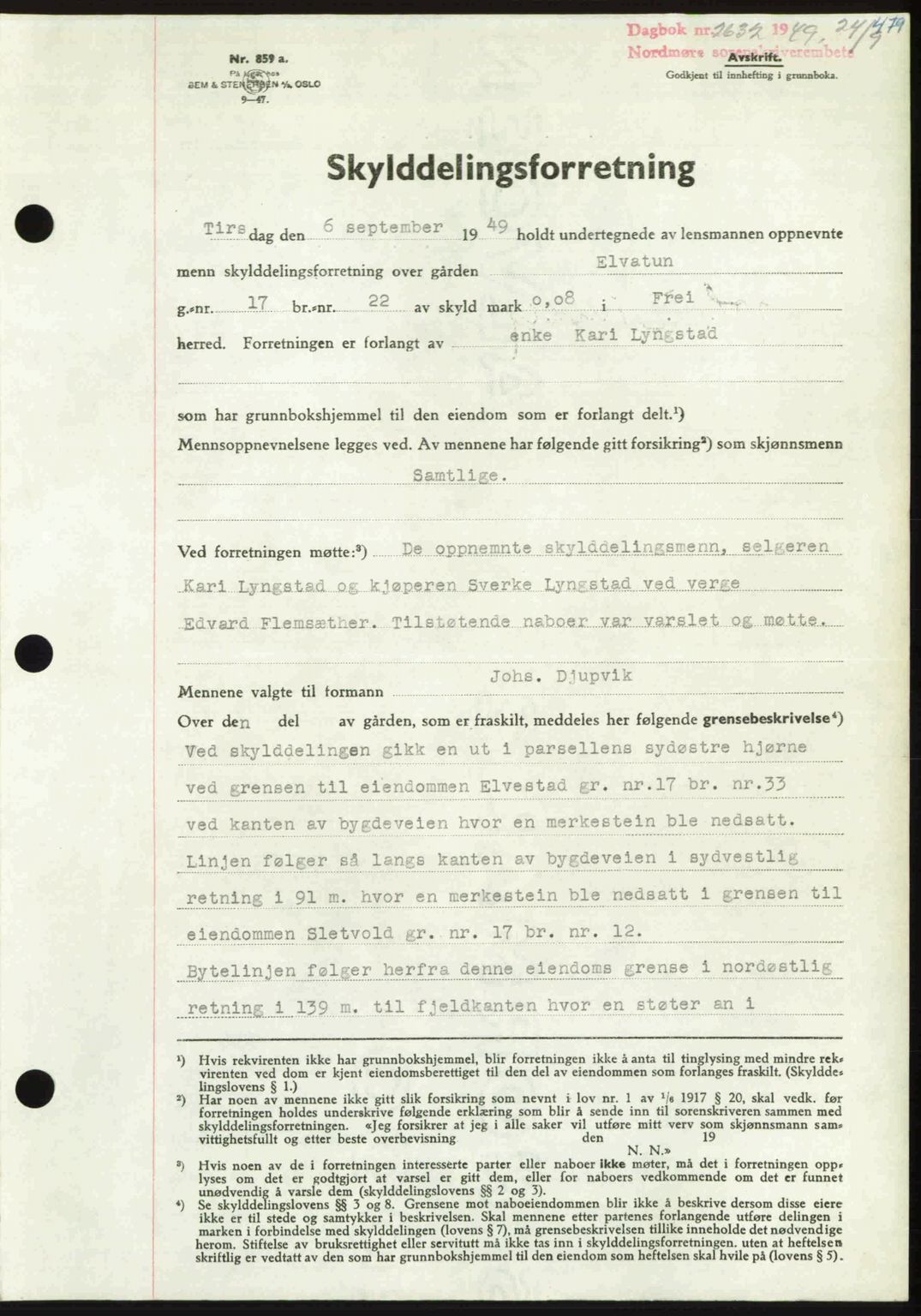 Nordmøre sorenskriveri, AV/SAT-A-4132/1/2/2Ca: Mortgage book no. A112, 1949-1949, Diary no: : 2632/1949