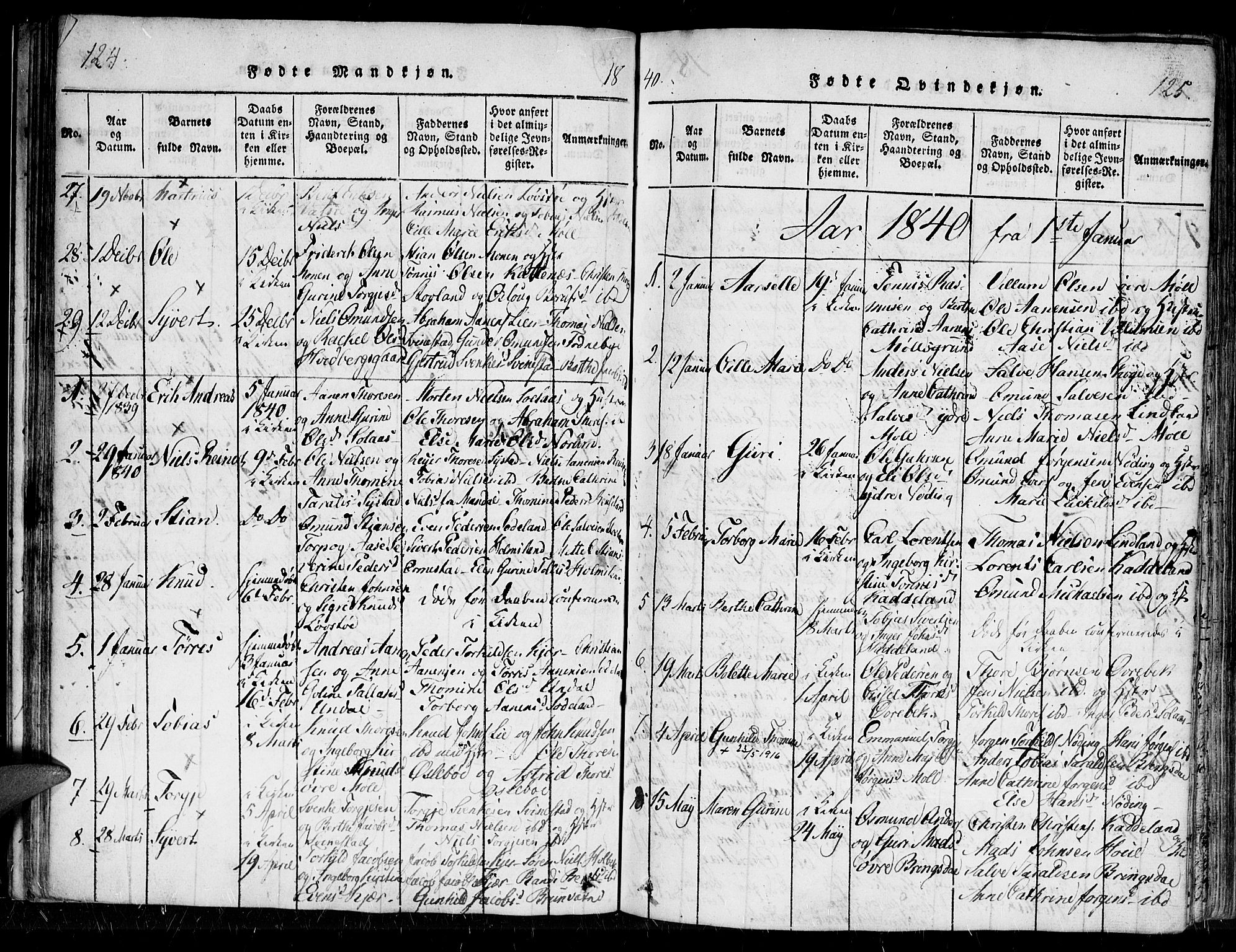 Holum sokneprestkontor, AV/SAK-1111-0022/F/Fa/Faa/L0004: Parish register (official) no. A 4, 1820-1849, p. 124-125