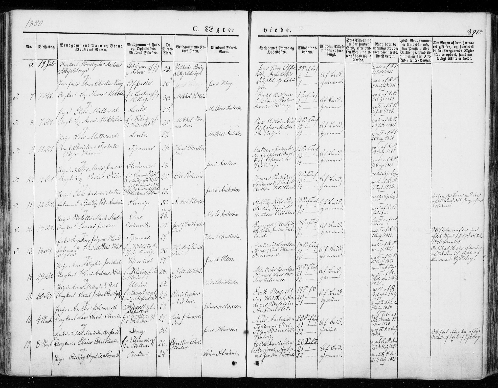 Ministerialprotokoller, klokkerbøker og fødselsregistre - Nordland, SAT/A-1459/872/L1033: Parish register (official) no. 872A08, 1840-1863, p. 390