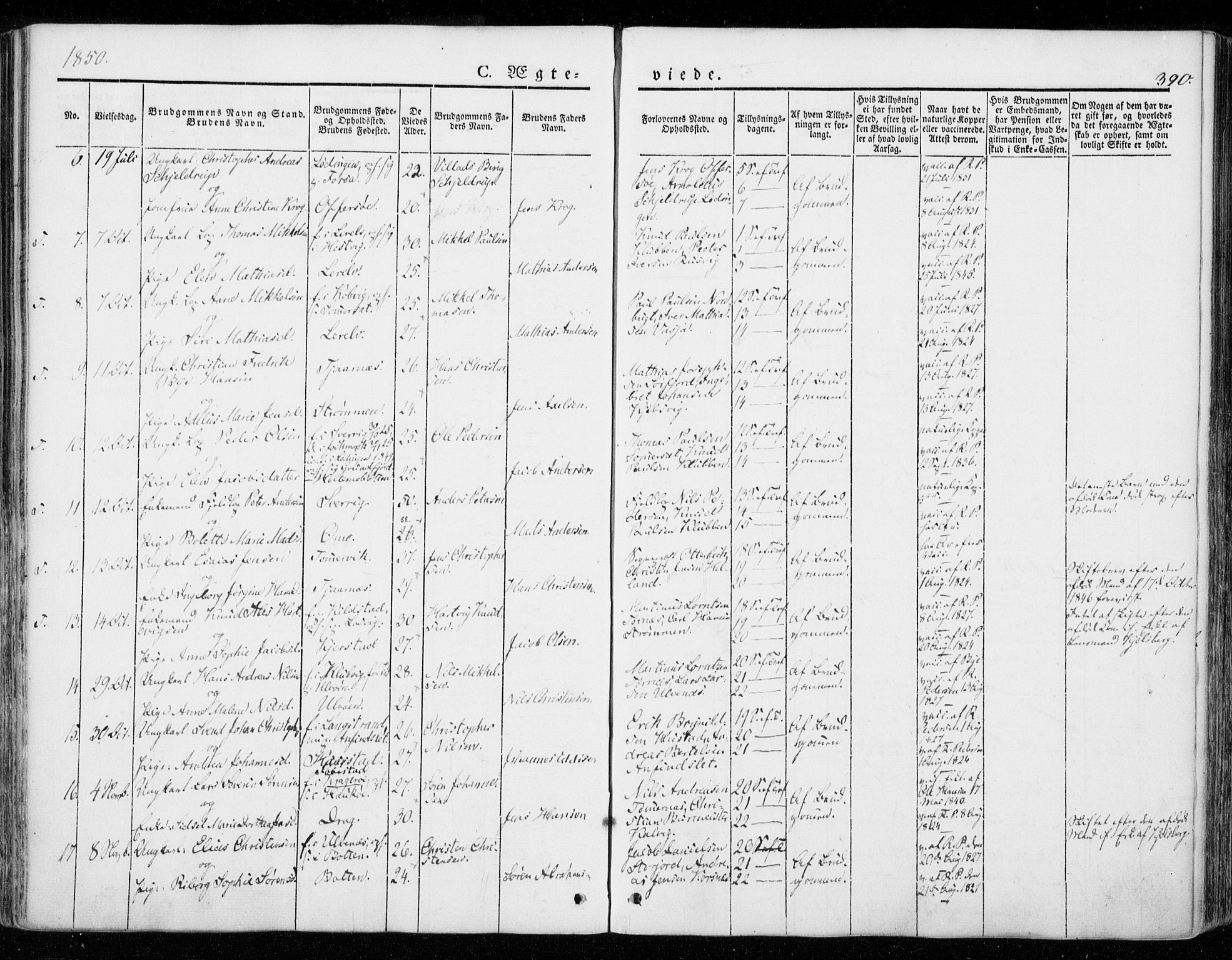 Ministerialprotokoller, klokkerbøker og fødselsregistre - Nordland, AV/SAT-A-1459/872/L1033: Parish register (official) no. 872A08, 1840-1863, p. 390