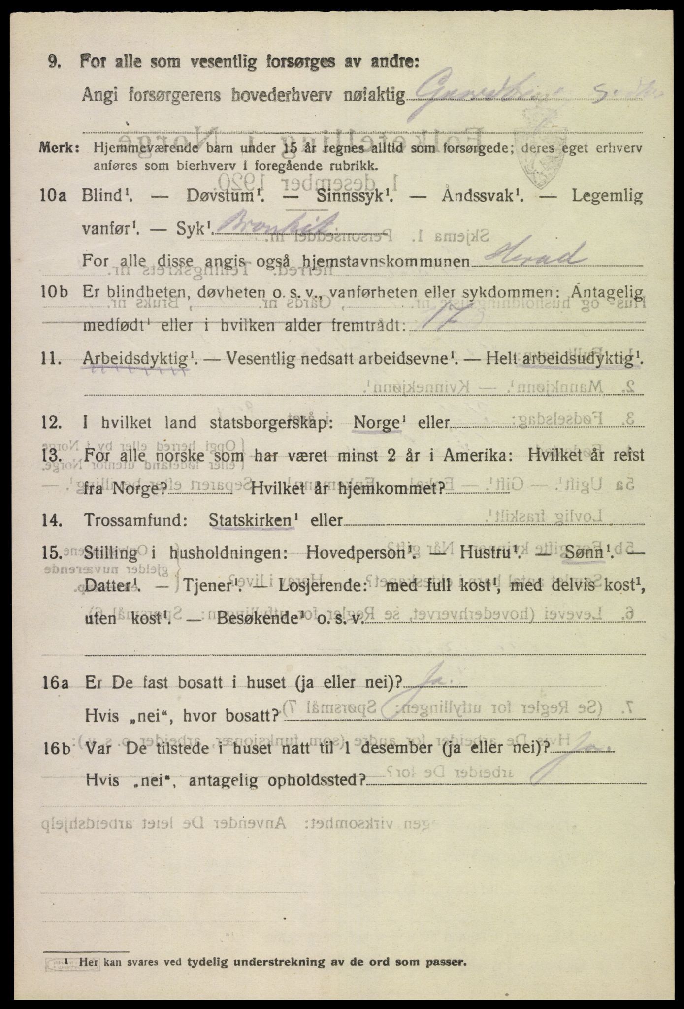 SAK, 1920 census for Herad, 1920, p. 1343