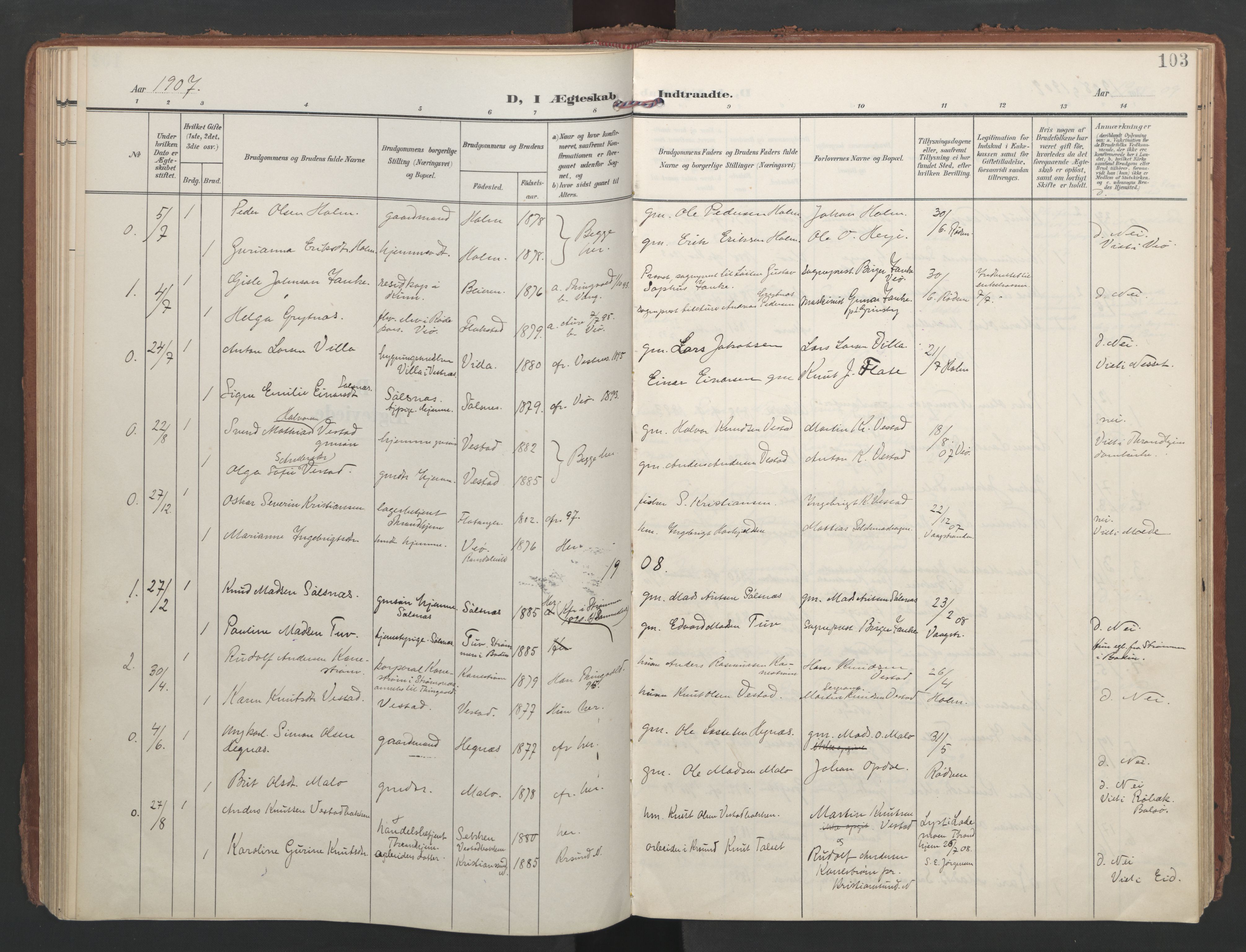 Ministerialprotokoller, klokkerbøker og fødselsregistre - Møre og Romsdal, AV/SAT-A-1454/547/L0605: Parish register (official) no. 547A07, 1907-1936, p. 103