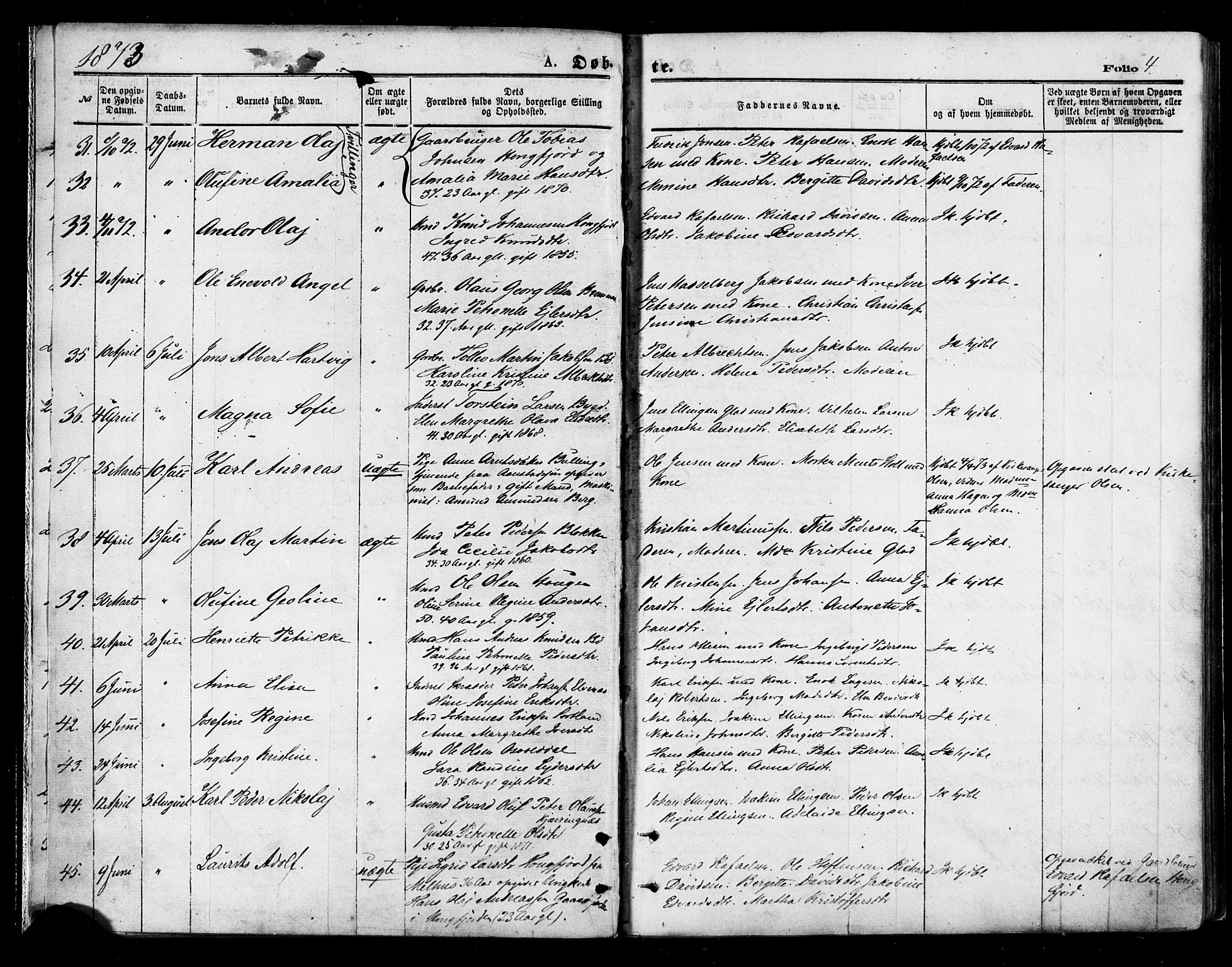 Ministerialprotokoller, klokkerbøker og fødselsregistre - Nordland, SAT/A-1459/895/L1370: Parish register (official) no. 895A05, 1873-1884, p. 4