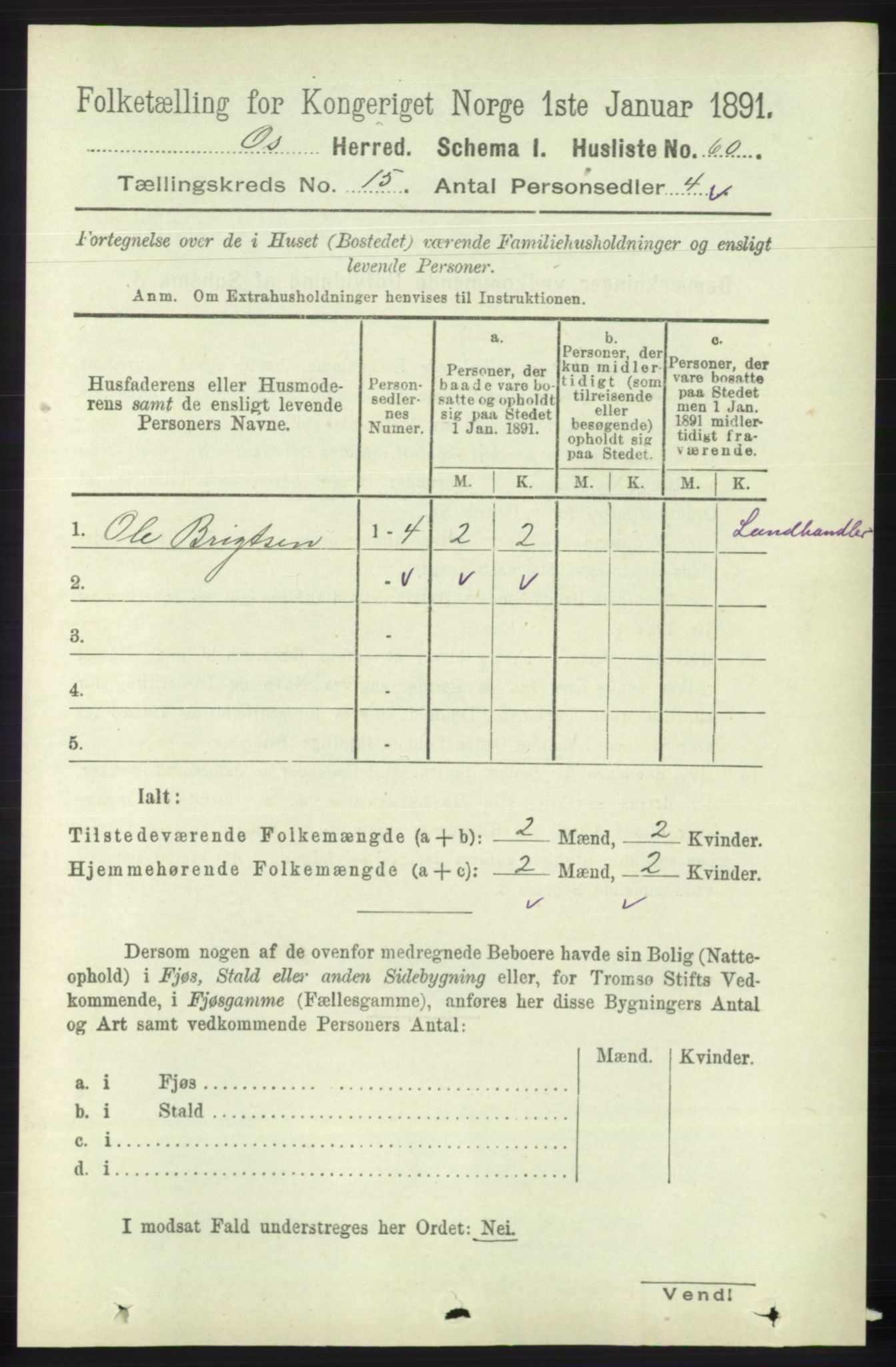 RA, 1891 census for 1243 Os, 1891, p. 3285