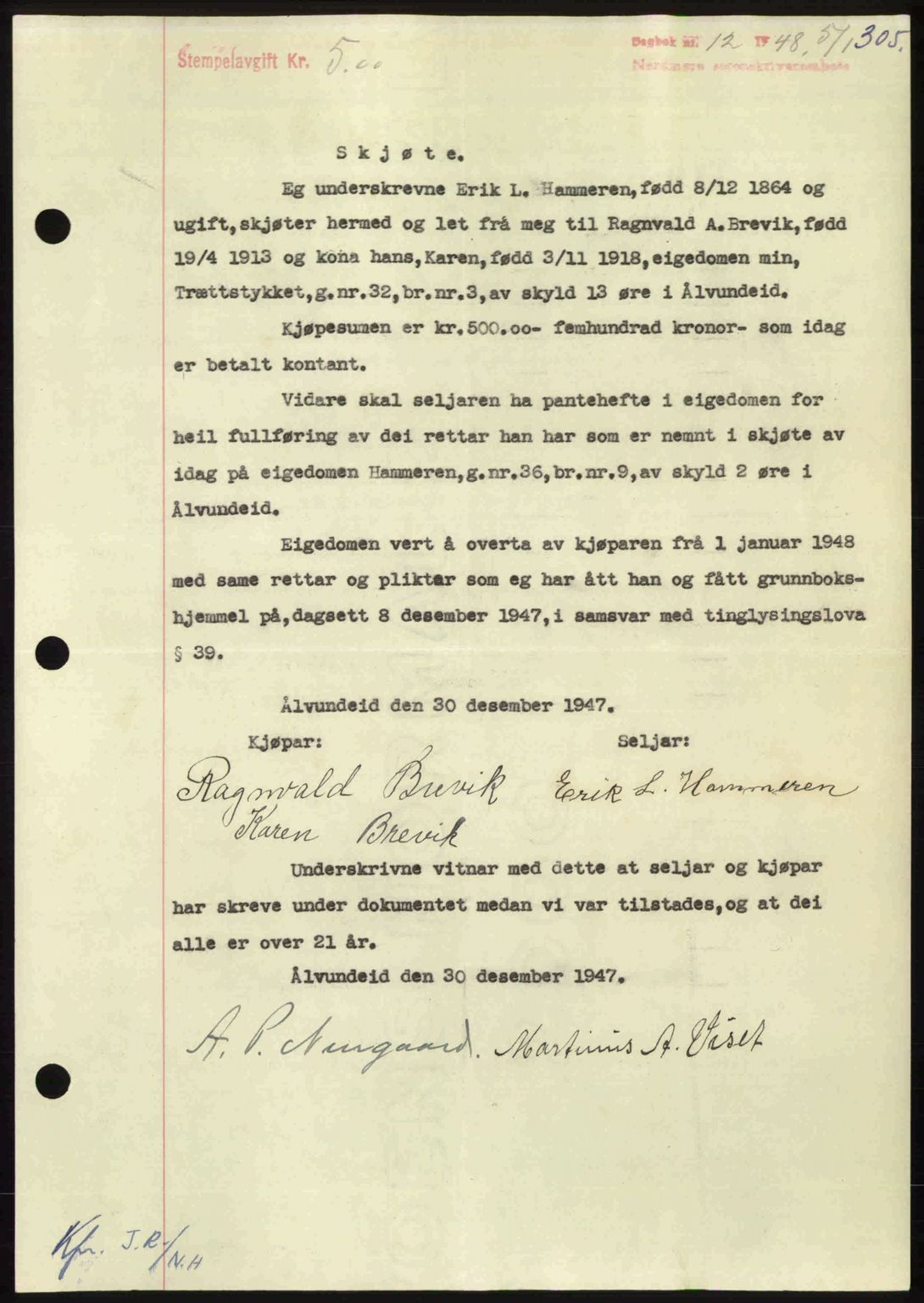 Nordmøre sorenskriveri, AV/SAT-A-4132/1/2/2Ca: Mortgage book no. A107, 1947-1948, Diary no: : 12/1948