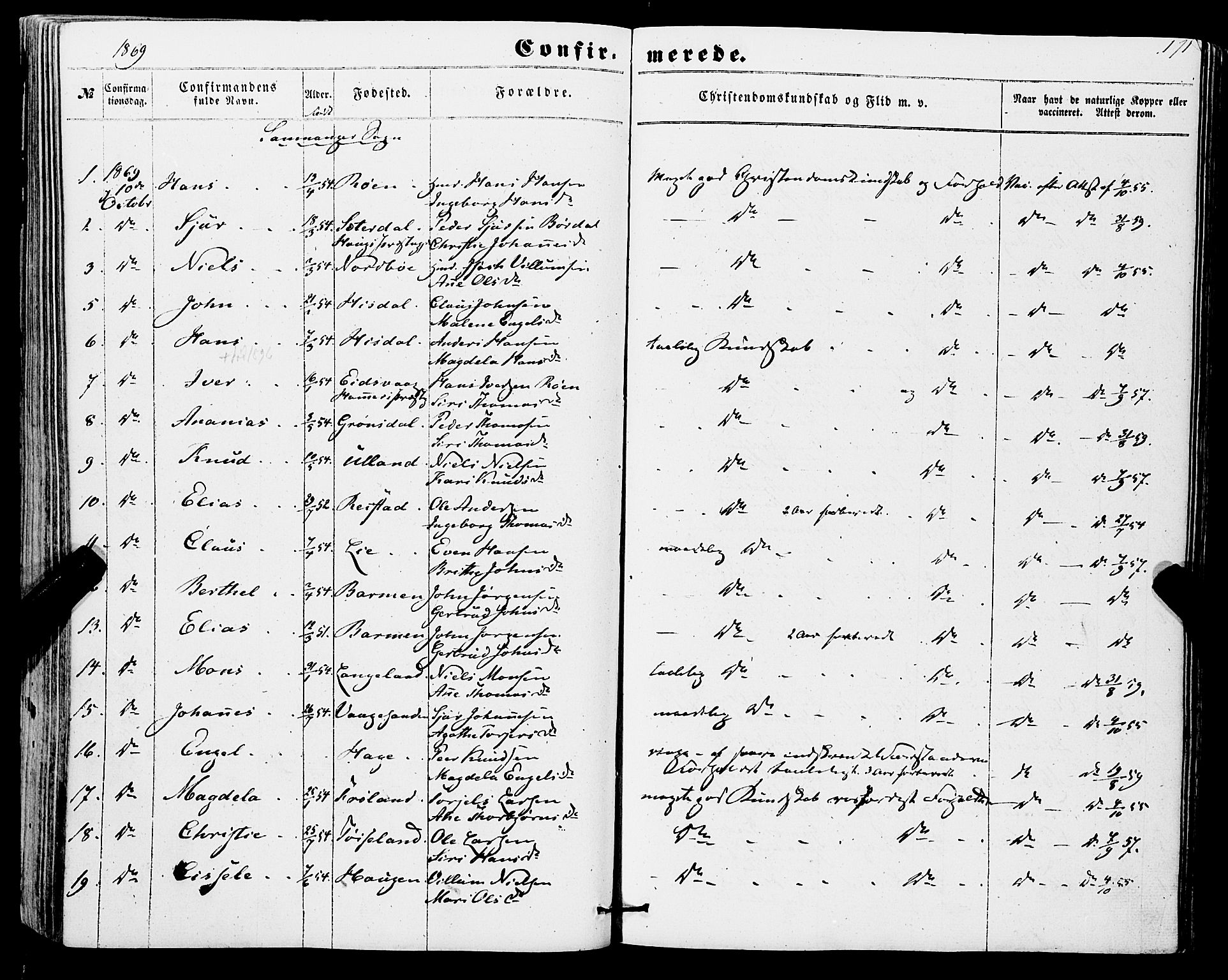 Os sokneprestembete, SAB/A-99929: Parish register (official) no. A 17, 1860-1873, p. 171