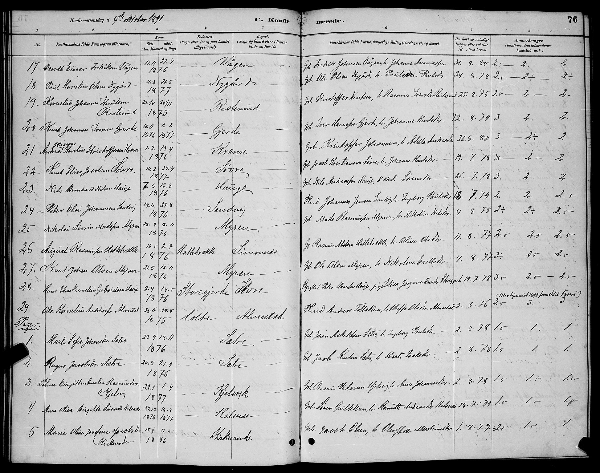 Ministerialprotokoller, klokkerbøker og fødselsregistre - Møre og Romsdal, AV/SAT-A-1454/503/L0048: Parish register (copy) no. 503C03, 1885-1893, p. 76